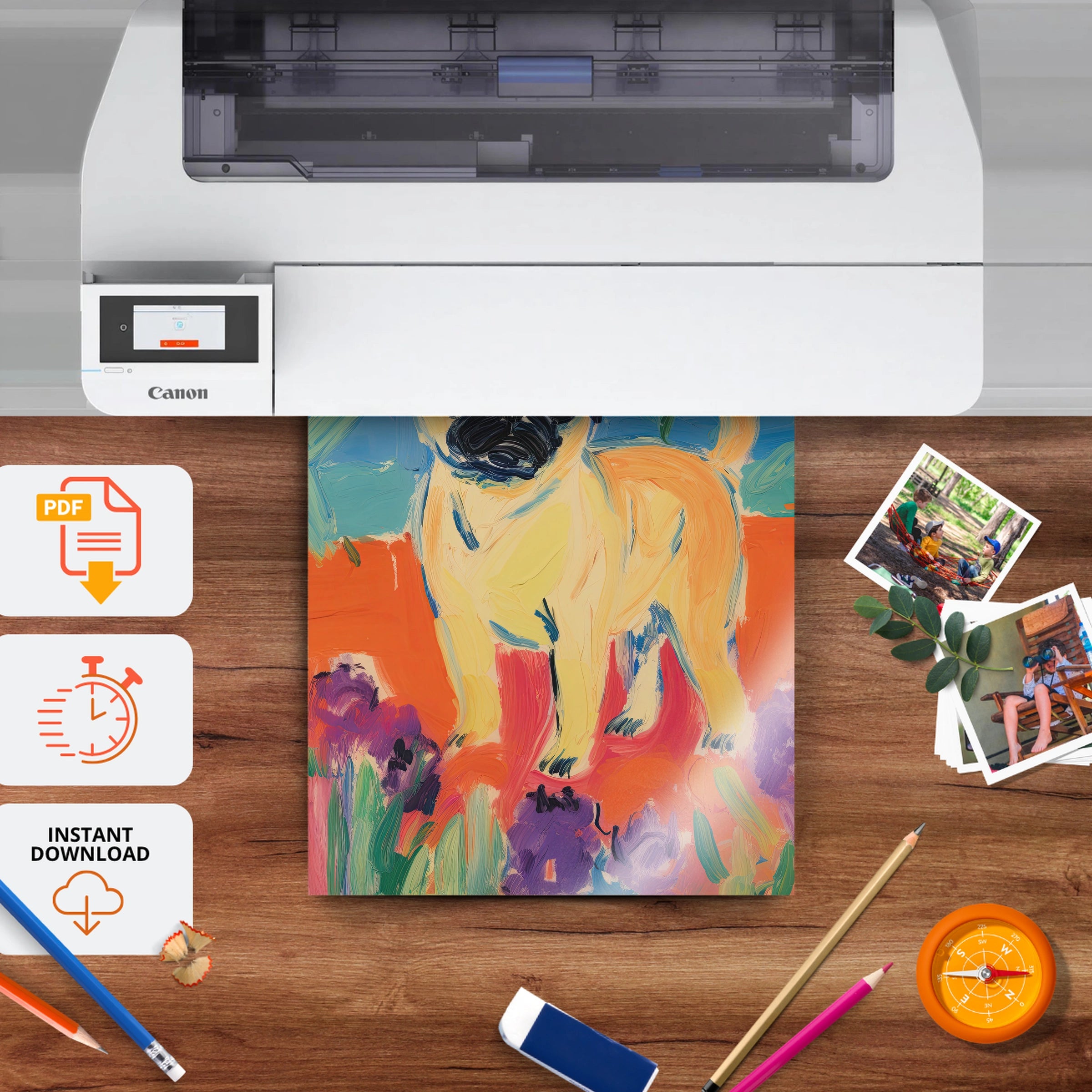 Painterly Pug Nursery Print - printable nursery wall art, instant download to print at home