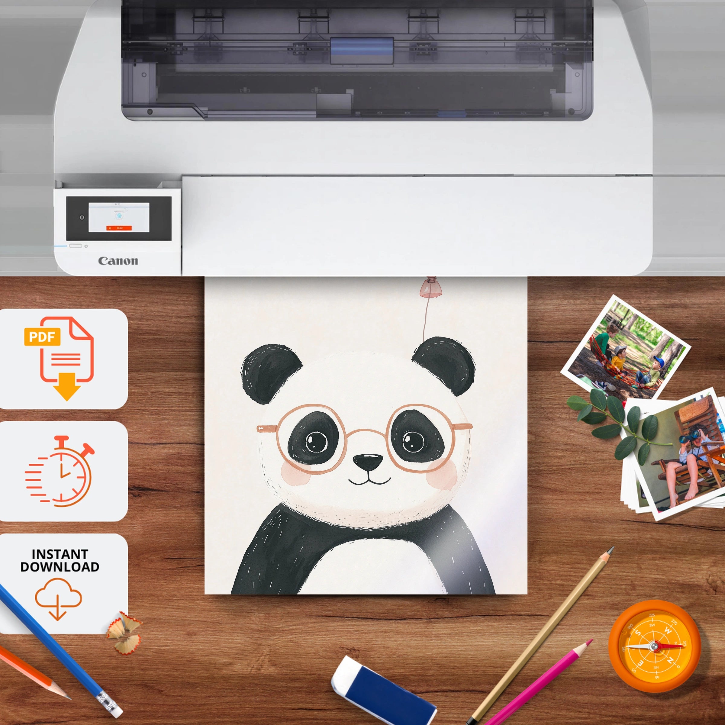 Panda with Balloon Nursery Print - printable nursery wall art, instant download to print at home