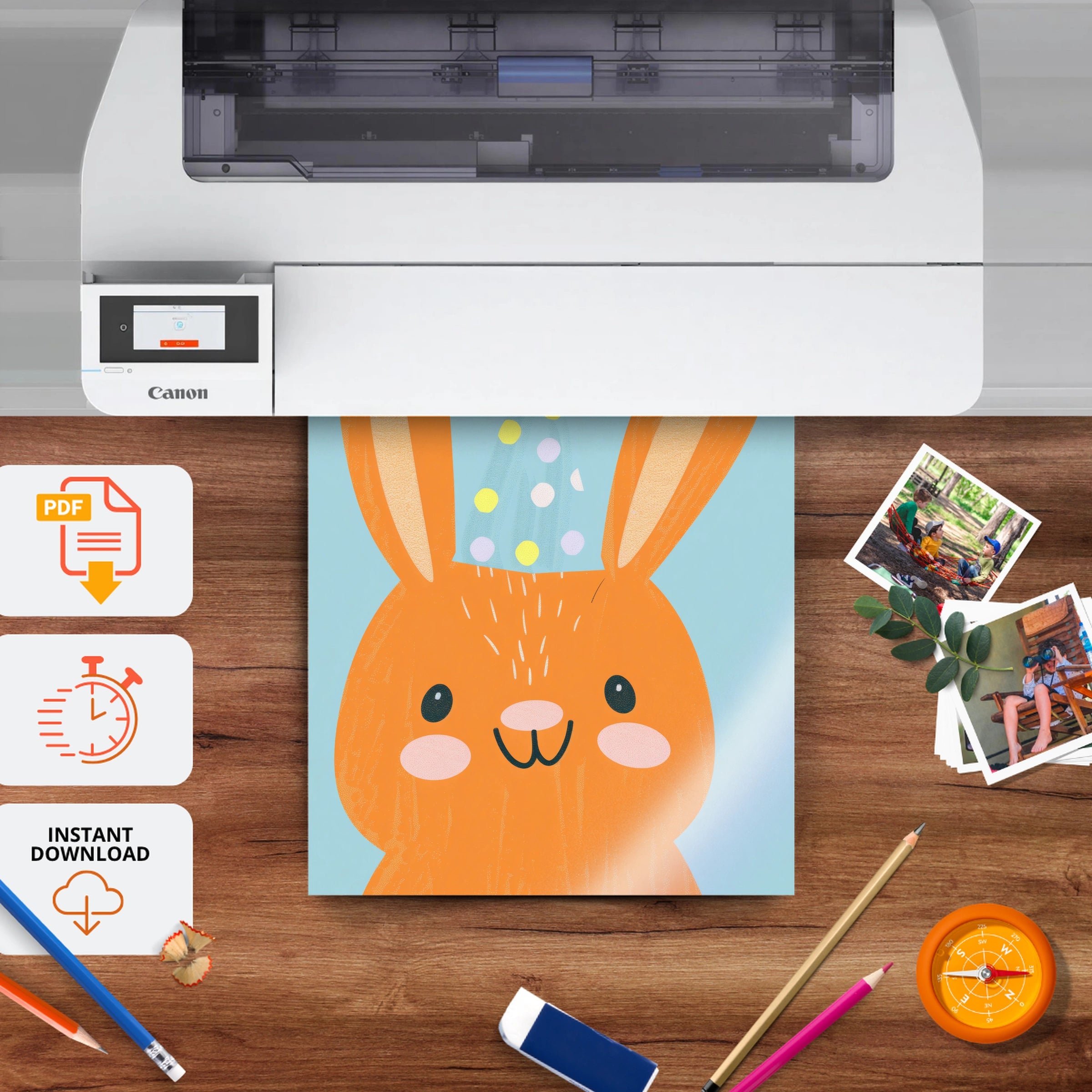 Party Bunny Nursery Print - printable nursery wall art, instant download to print at home