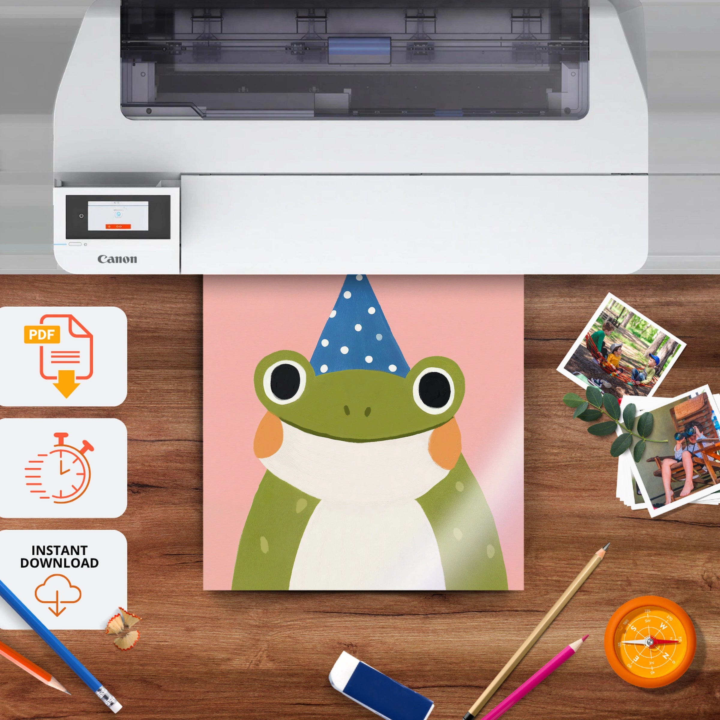 Party Frog Green Nursery Print - printable nursery wall art, instant download to print at home