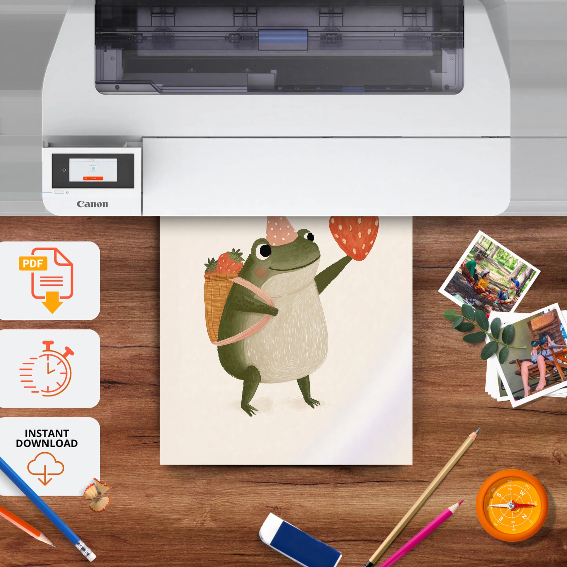 Party Frog Nursery Print - printable nursery wall art, instant download to print at home
