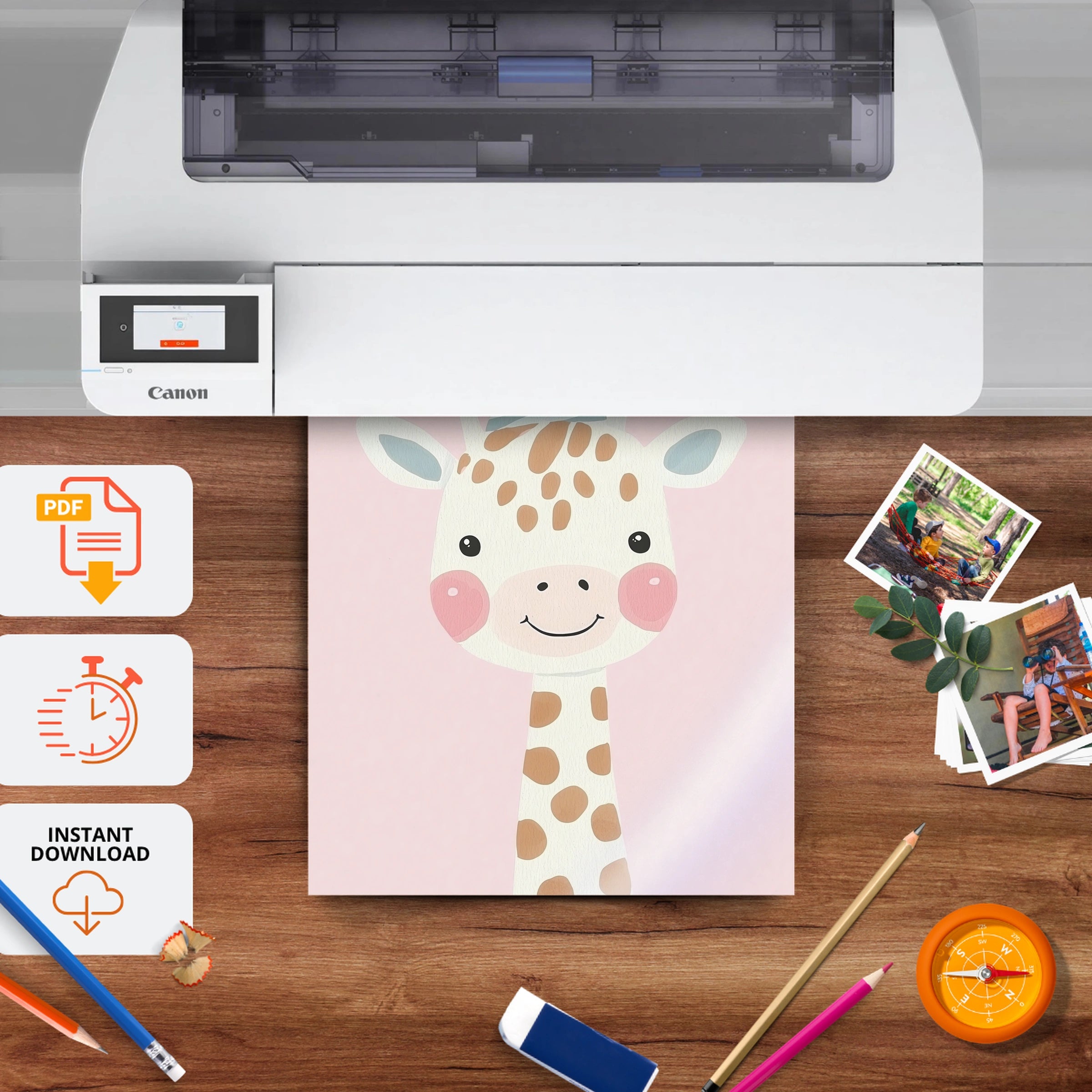 Party Giraffe Nursery Print - printable nursery wall art, instant download to print at home