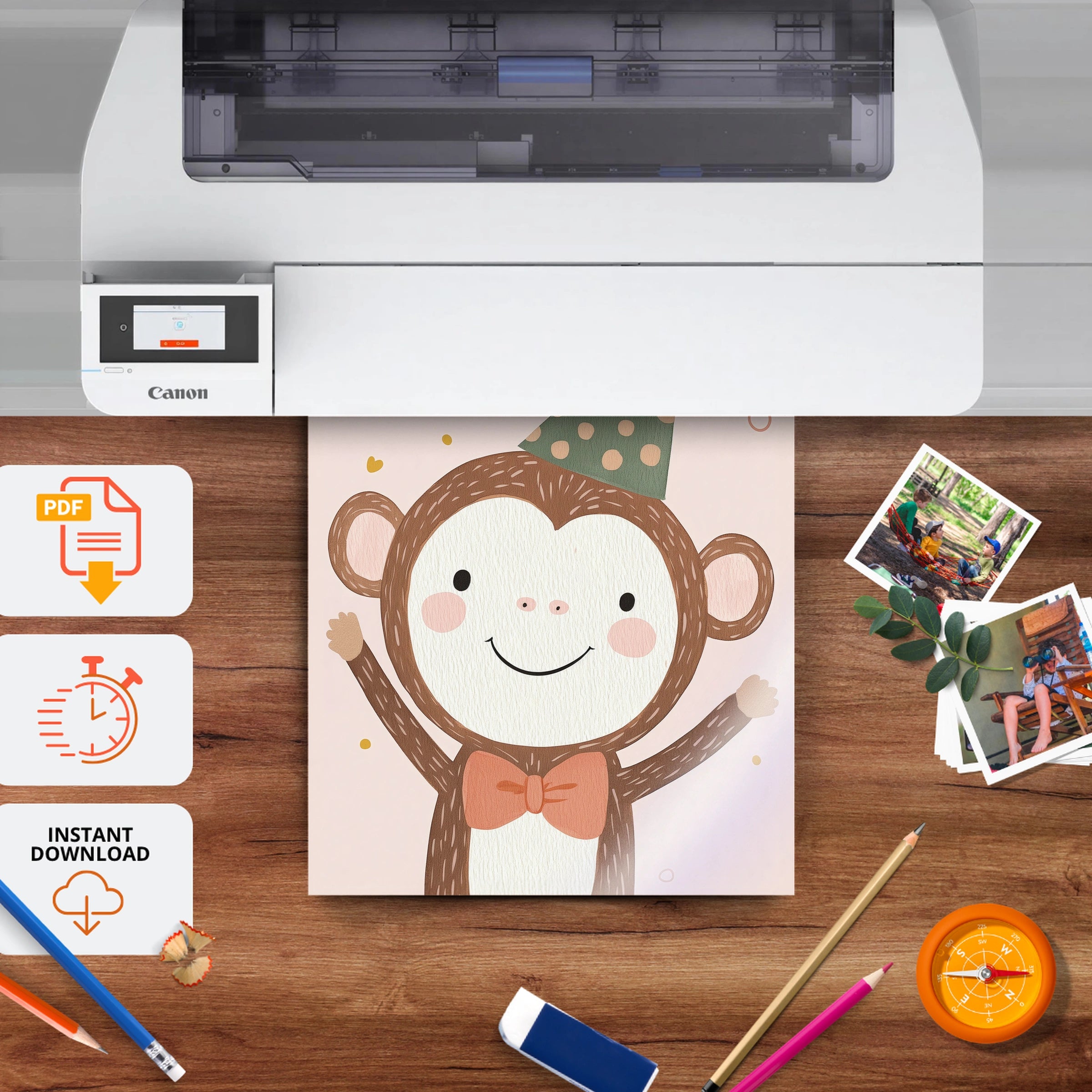 Party Monkey Nursery Print - printable nursery wall art, instant download to print at home