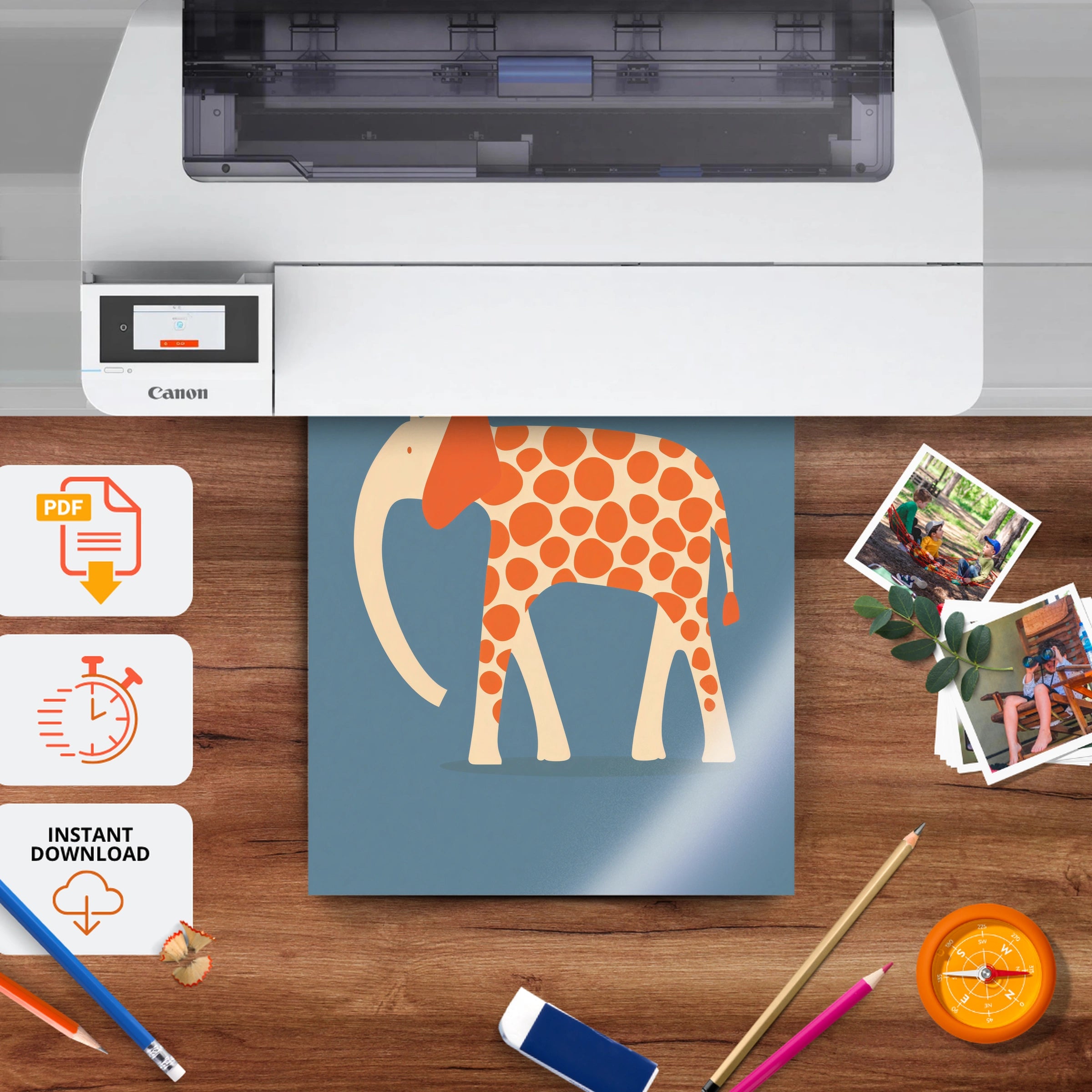 Patterned Elephant Nursery Print - printable nursery wall art, instant download to print at home