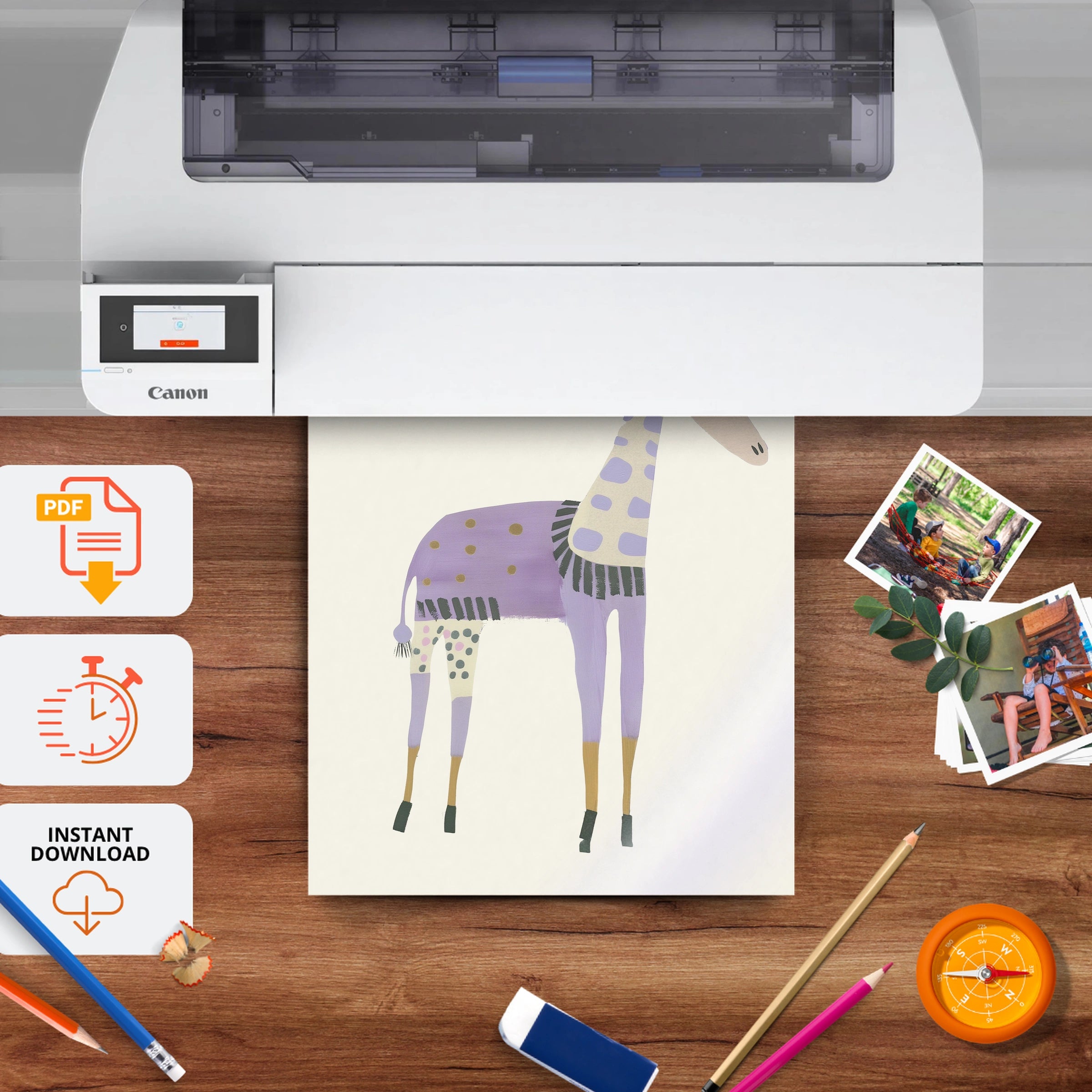 Patterned Giraffe Nursery Print - printable nursery wall art, instant download to print at home