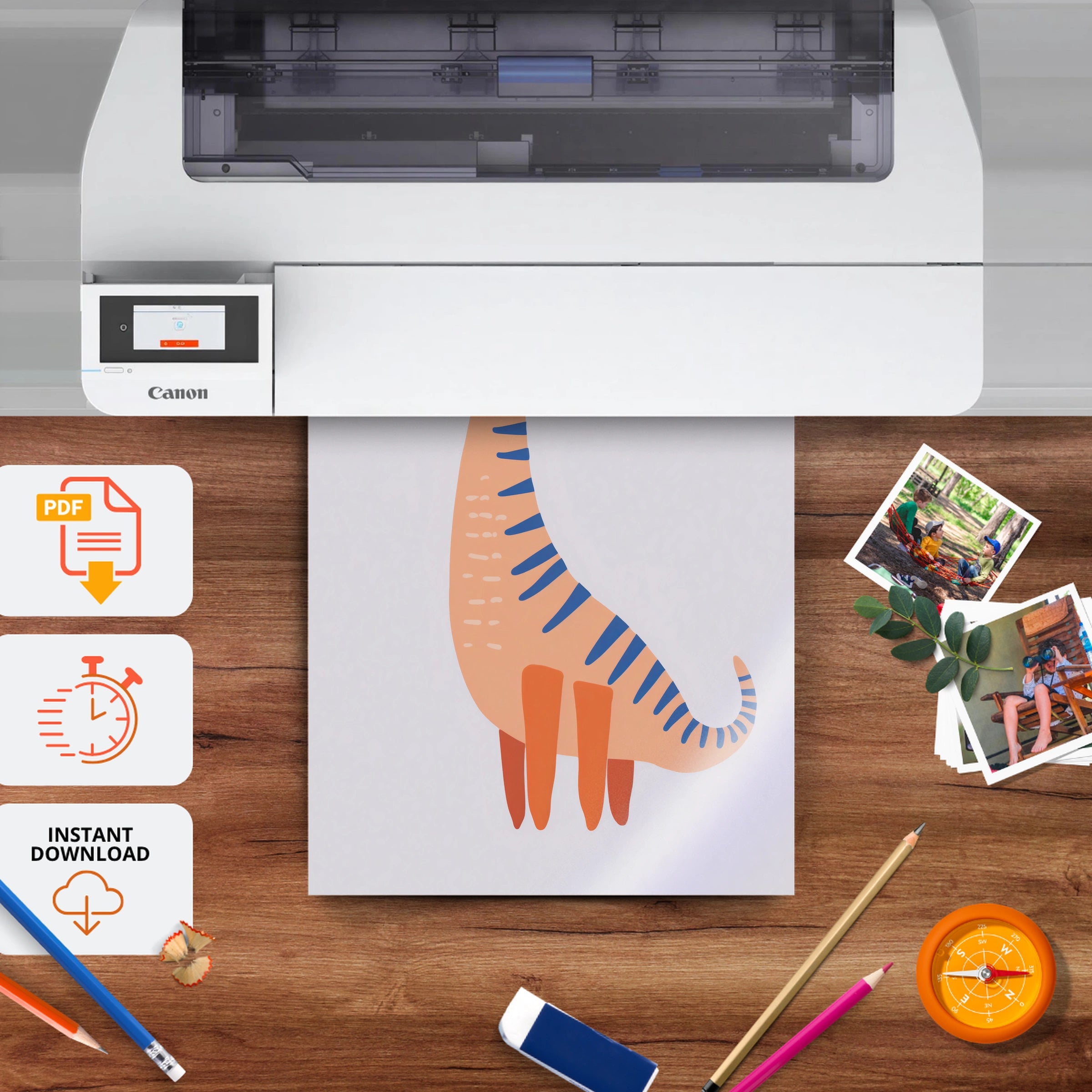 Peach Dinosaur Nursery Print - printable nursery wall art, instant download to print at home