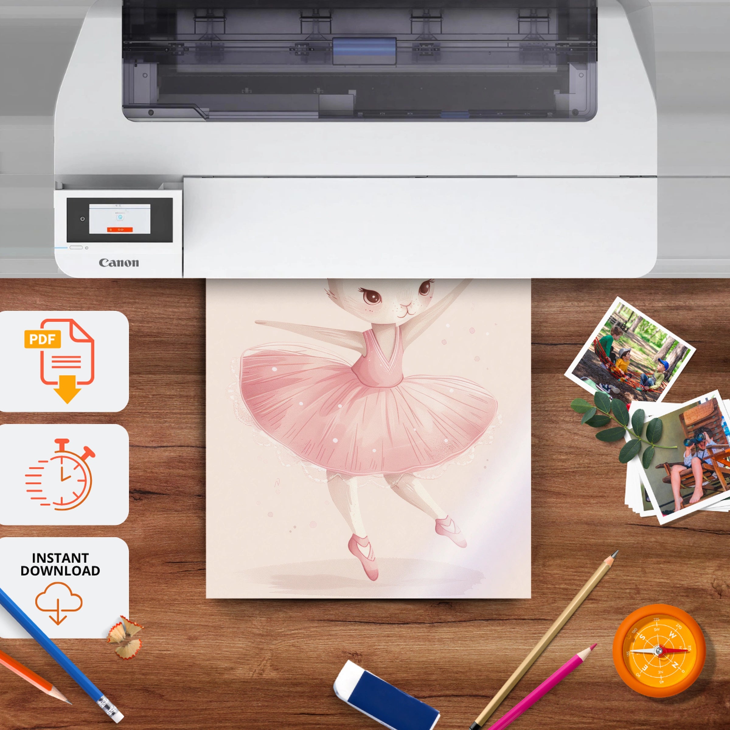 Pink Ballerina Bunny Nursery Print - printable nursery wall art, instant download to print at home