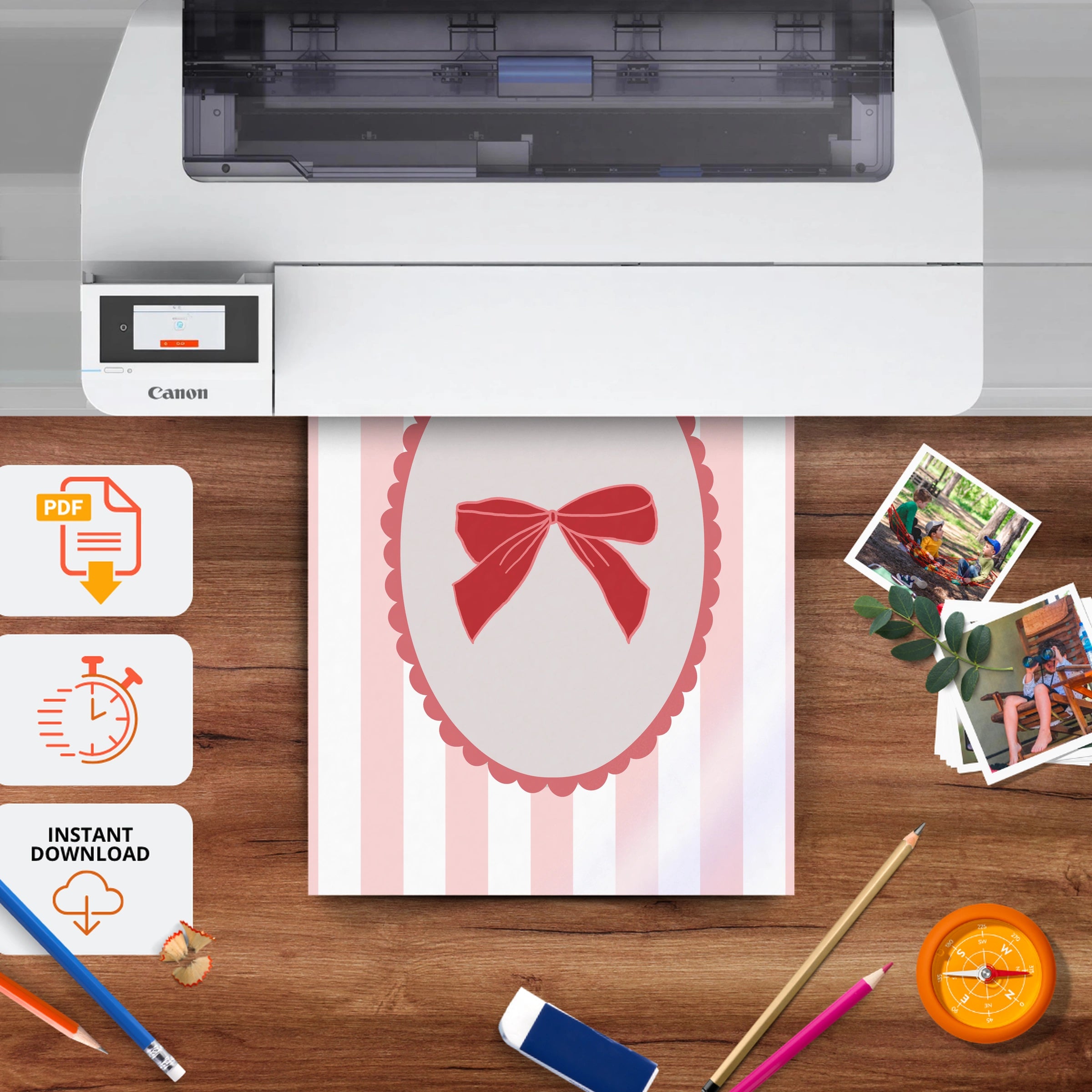 Pink Bow Cameo Nursery Print - printable nursery wall art, instant download to print at home
