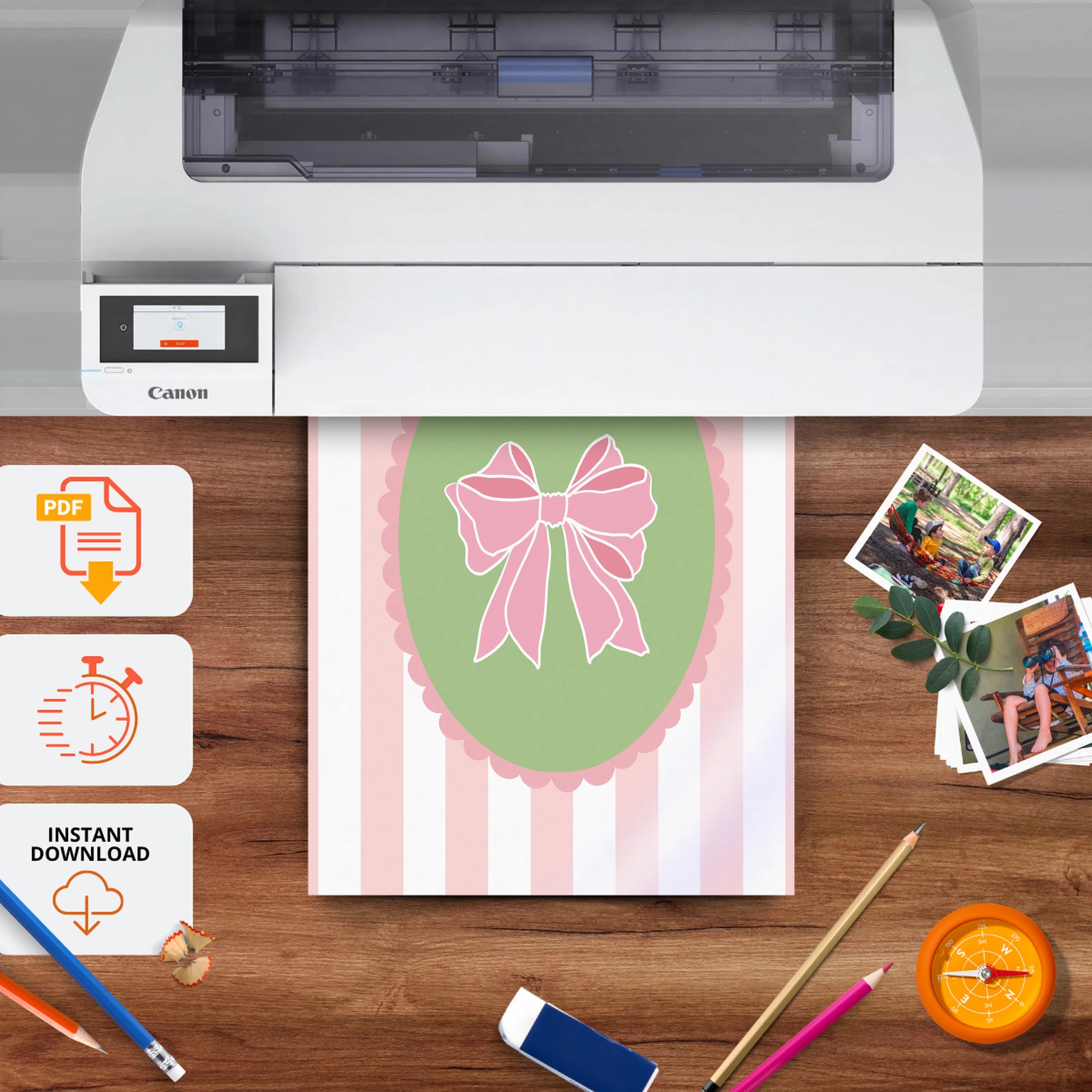 Pink Bow Cameo Three Nursery Print - printable nursery wall art, instant download to print at home
