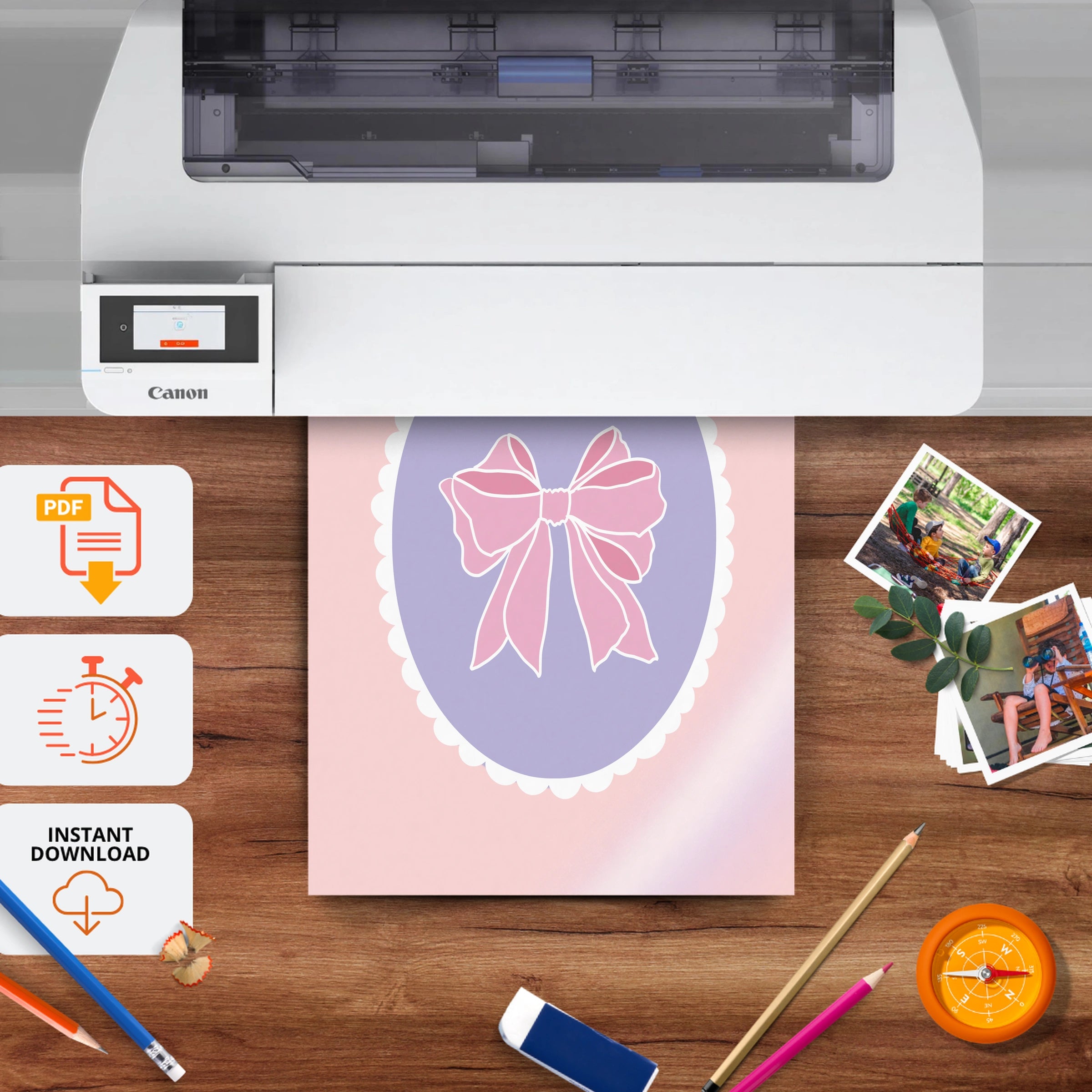Pink Bow Cameo Two Nursery Print - printable nursery wall art, instant download to print at home
