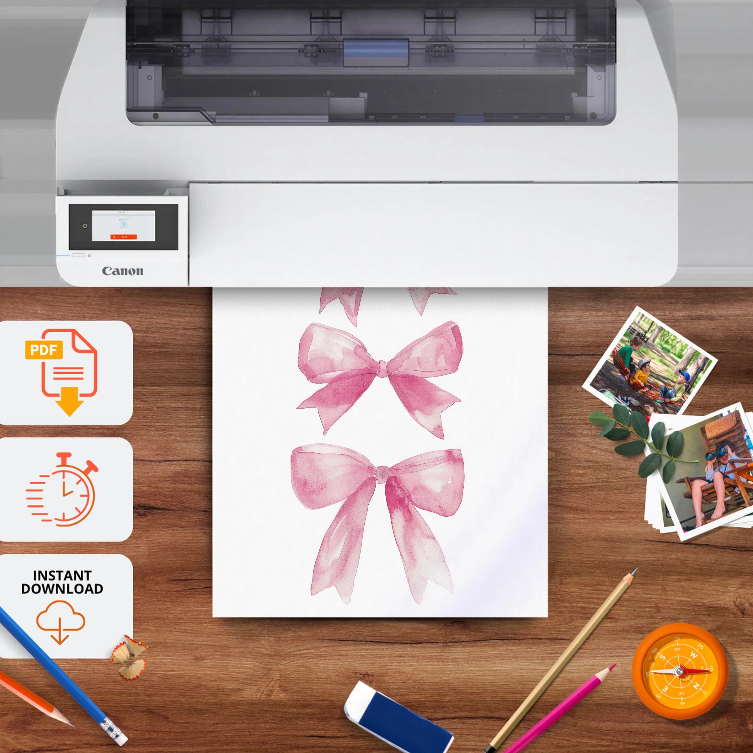 Pink Bows Trio Nursery Print - printable nursery wall art, instant download to print at home