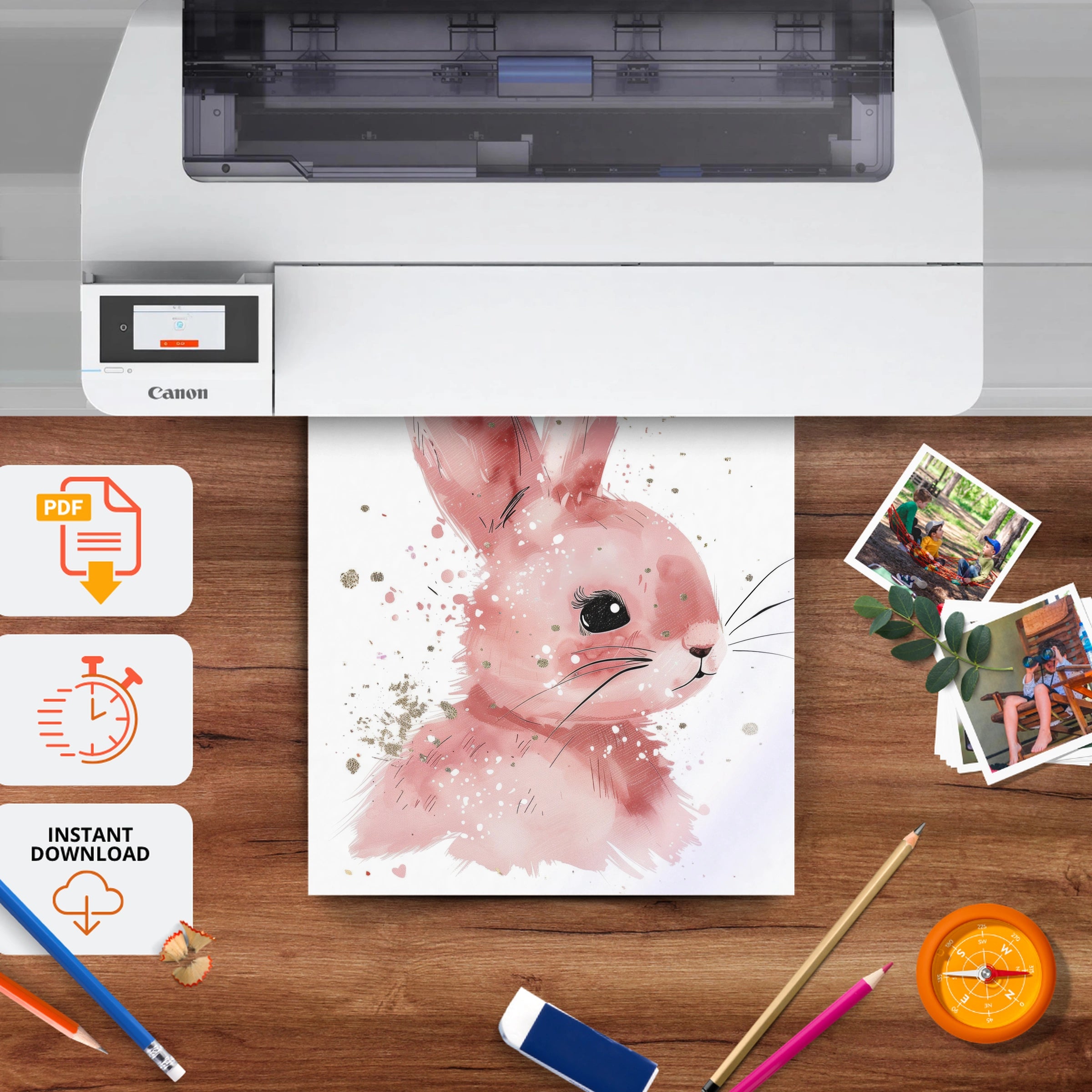 Pink Bunny Nursery Print - printable nursery wall art, instant download to print at home