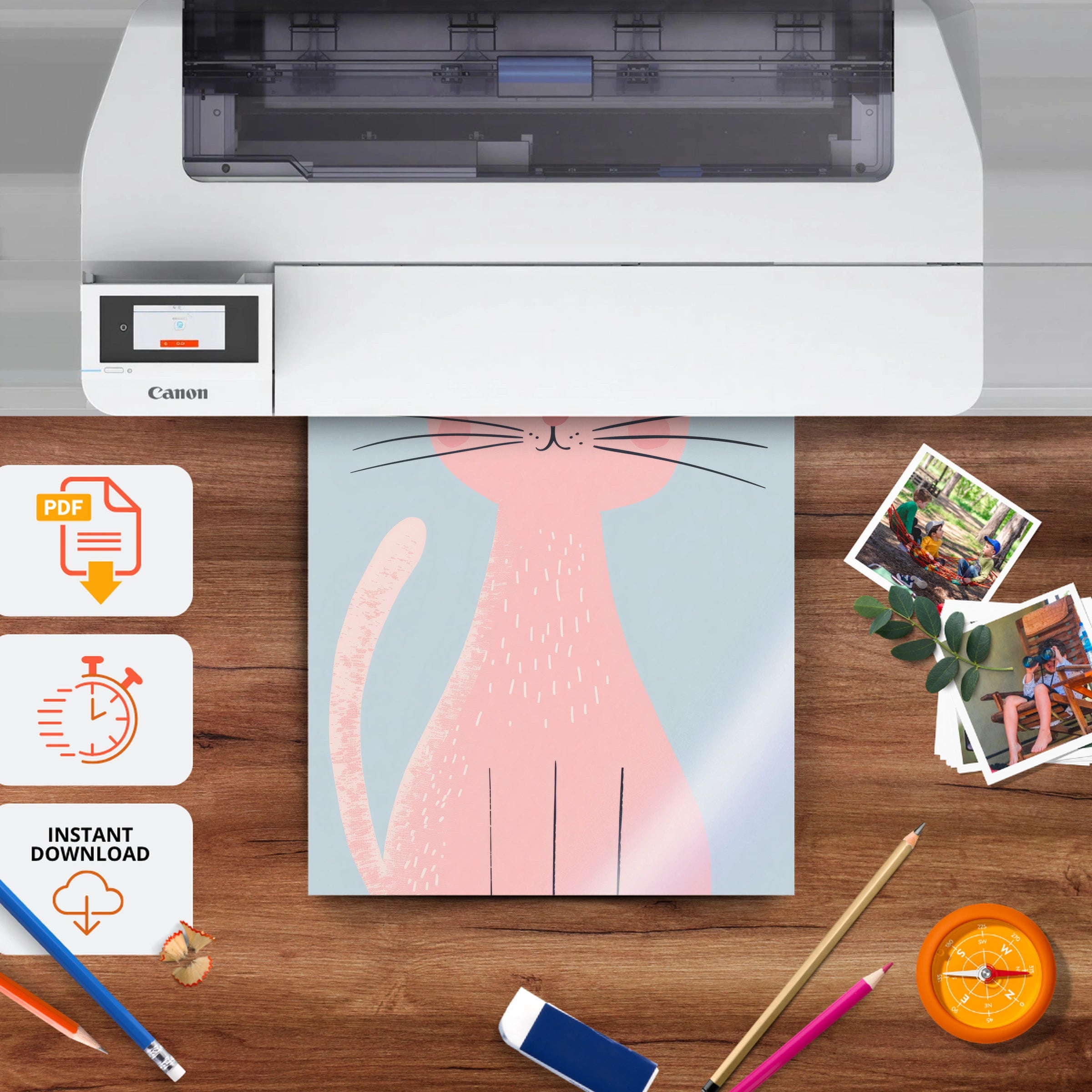 Pink Cat Nursery Print - printable nursery wall art, instant download to print at home