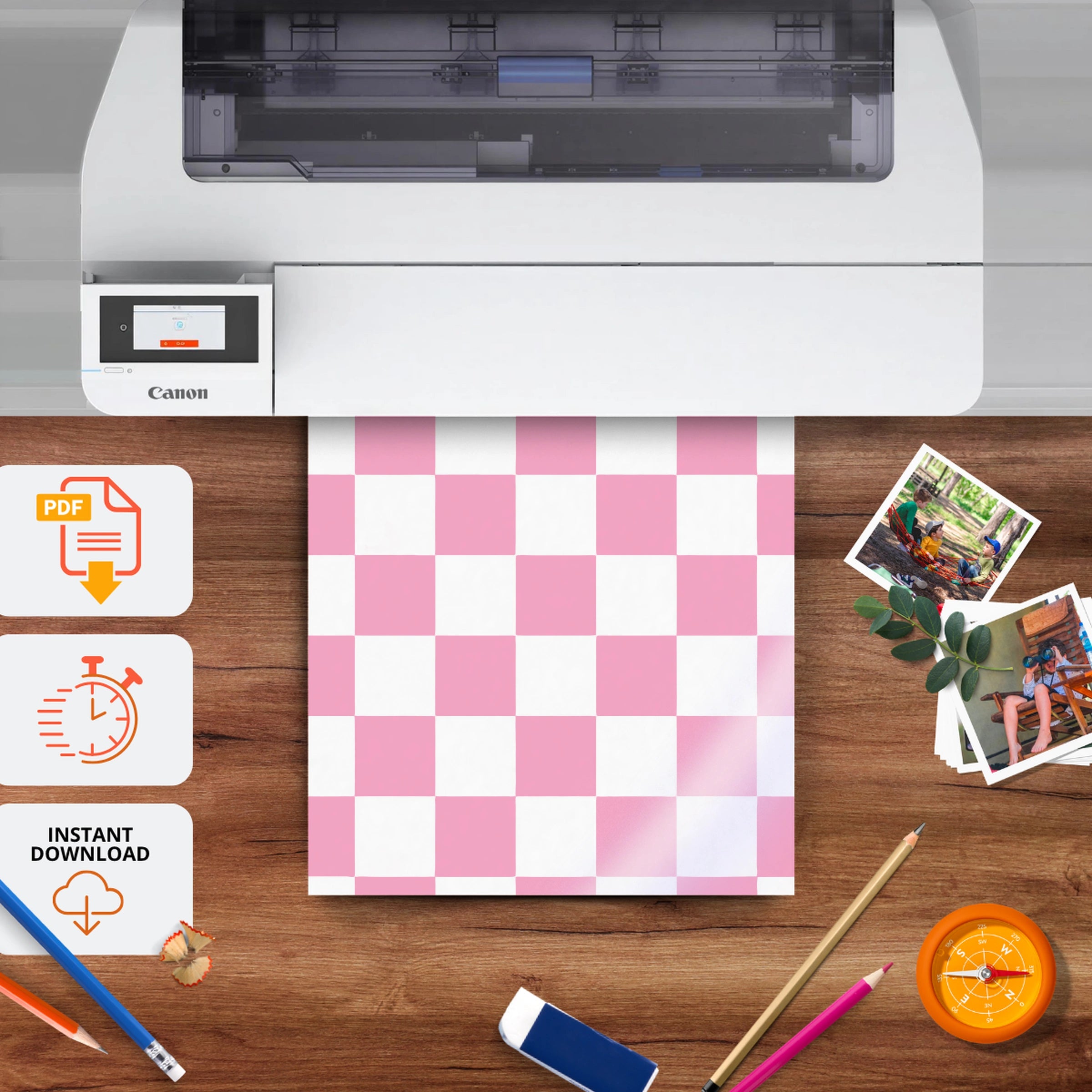 Pink Checkerboard Nursery Print - printable nursery wall art, instant download to print at home