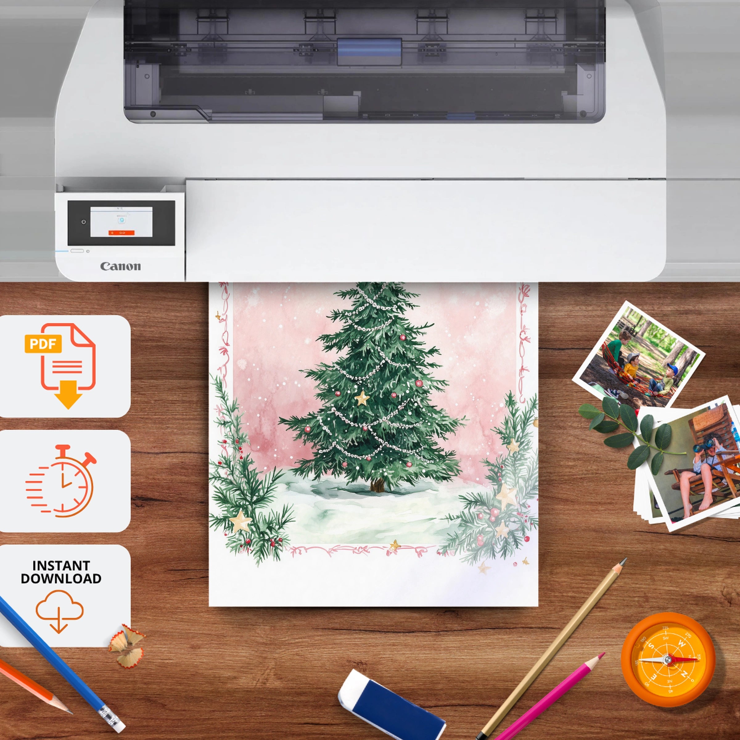 Pink Christmas Tree Two Print - printable nursery wall art, instant download to print at home