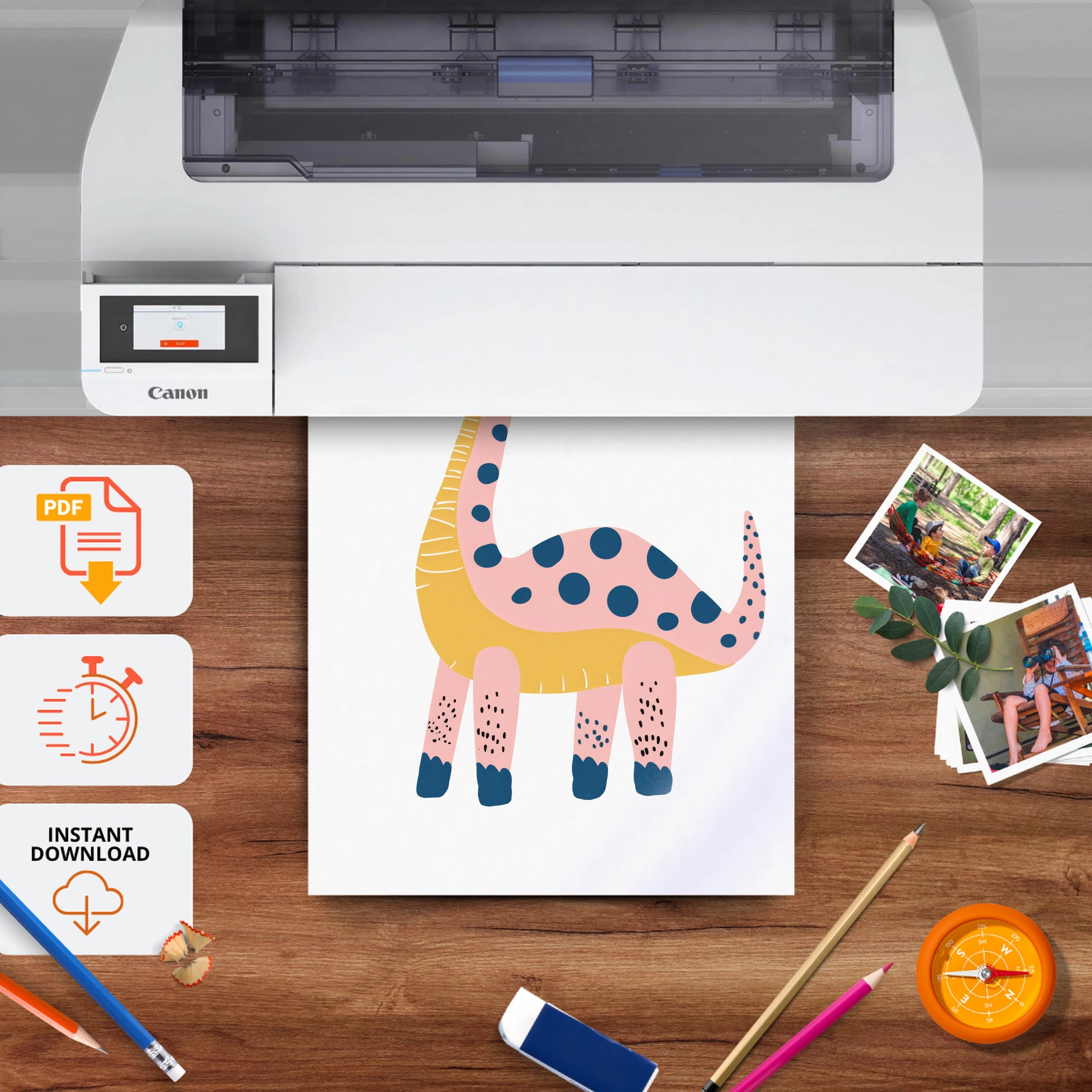 Pink Dino Nursery Print - printable nursery wall art, instant download to print at home