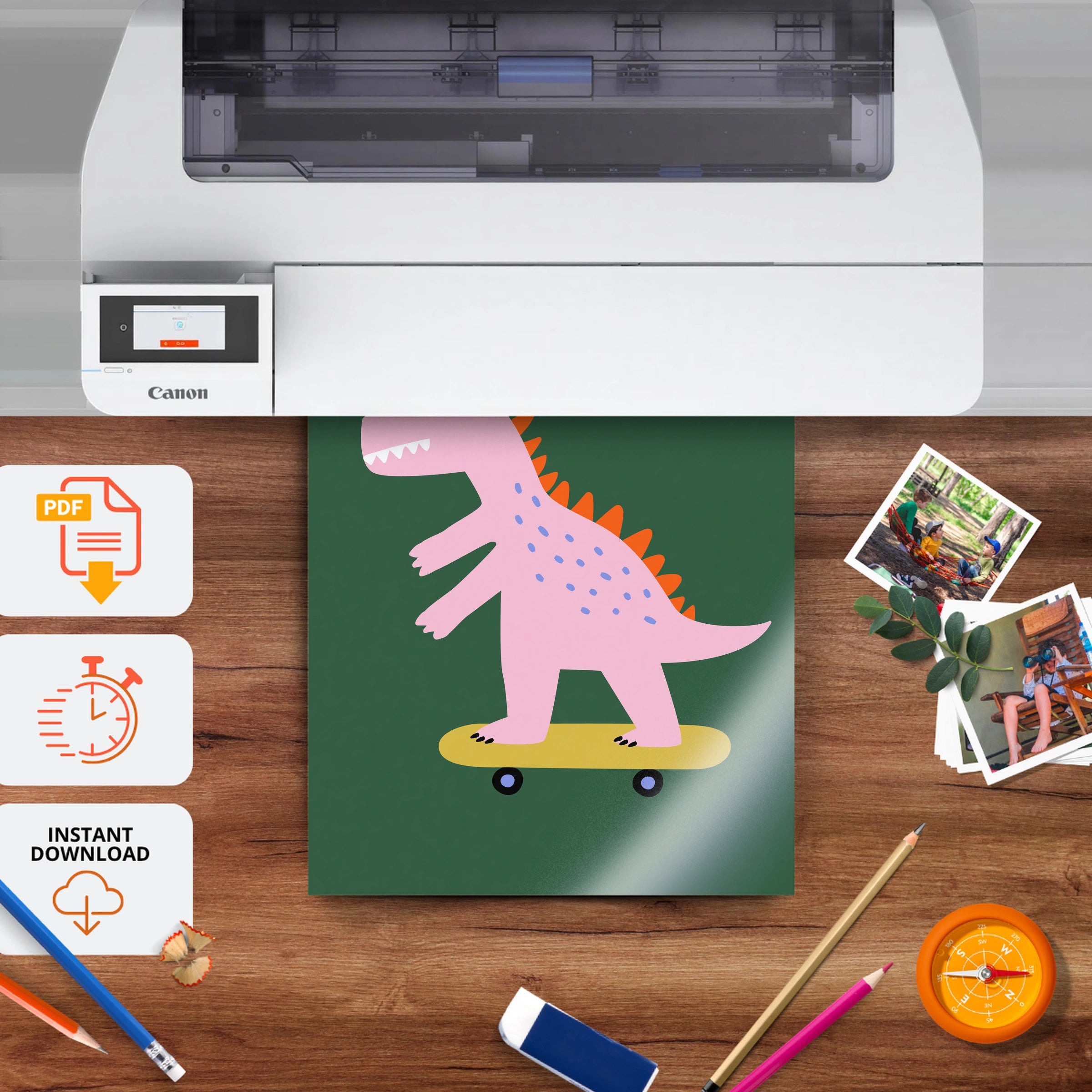 Pink Dinosaur Nursery Print - printable nursery wall art, instant download to print at home