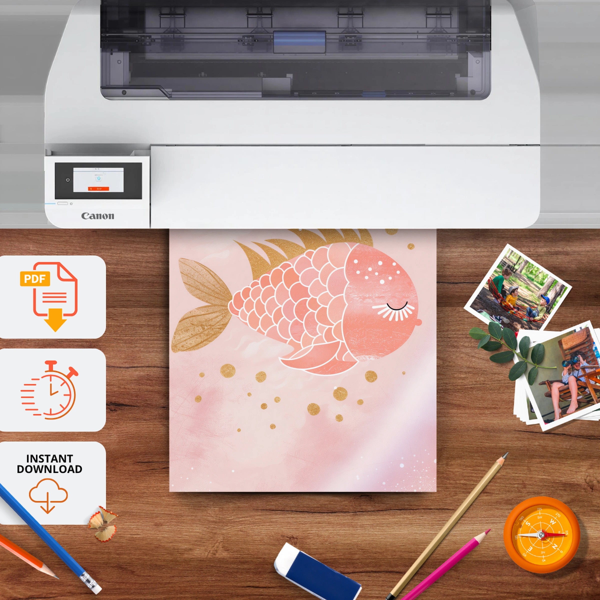 Pink Fish Nursery Print - printable nursery wall art, instant download to print at home