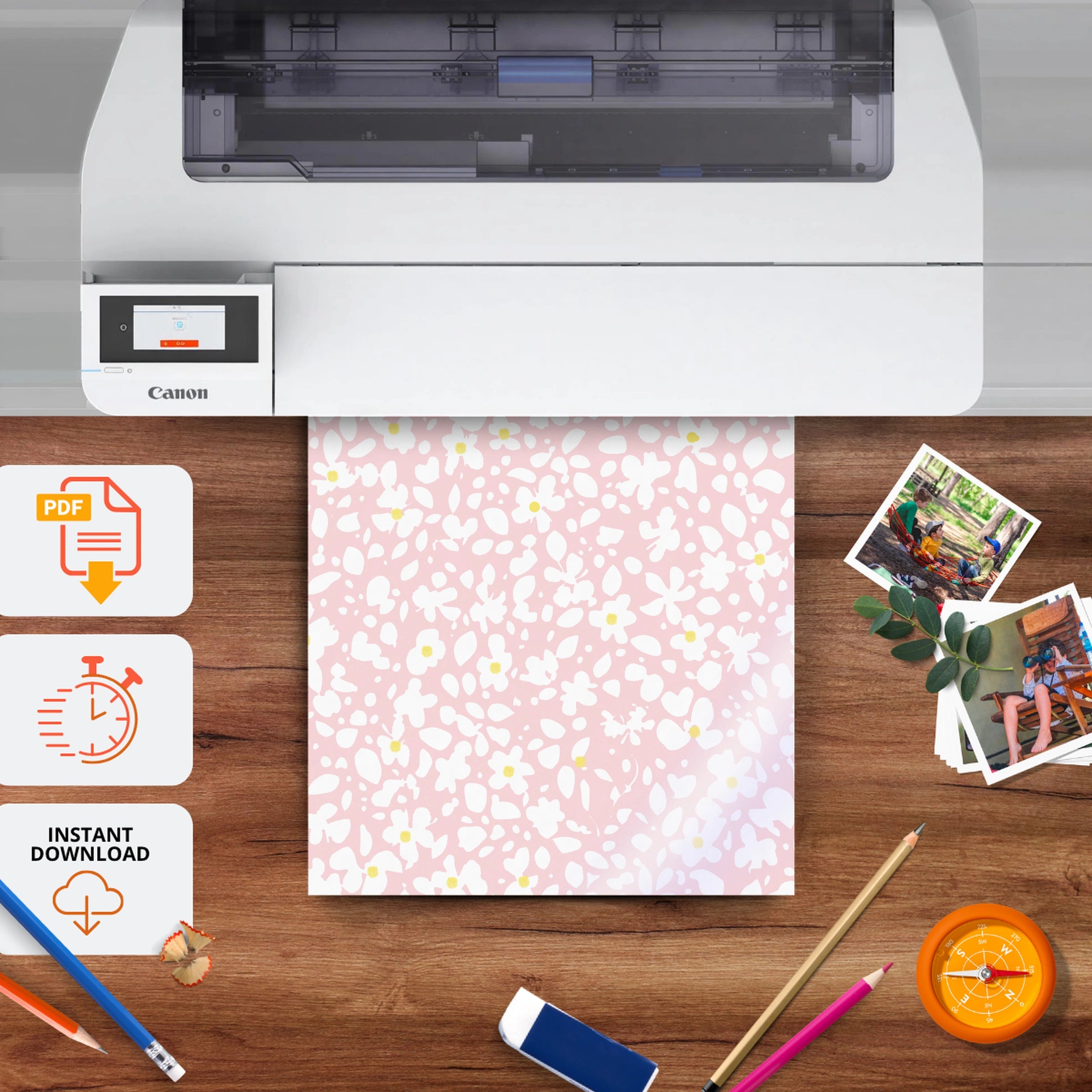 Pink Floral Nursery Print - printable nursery wall art, instant download to print at home