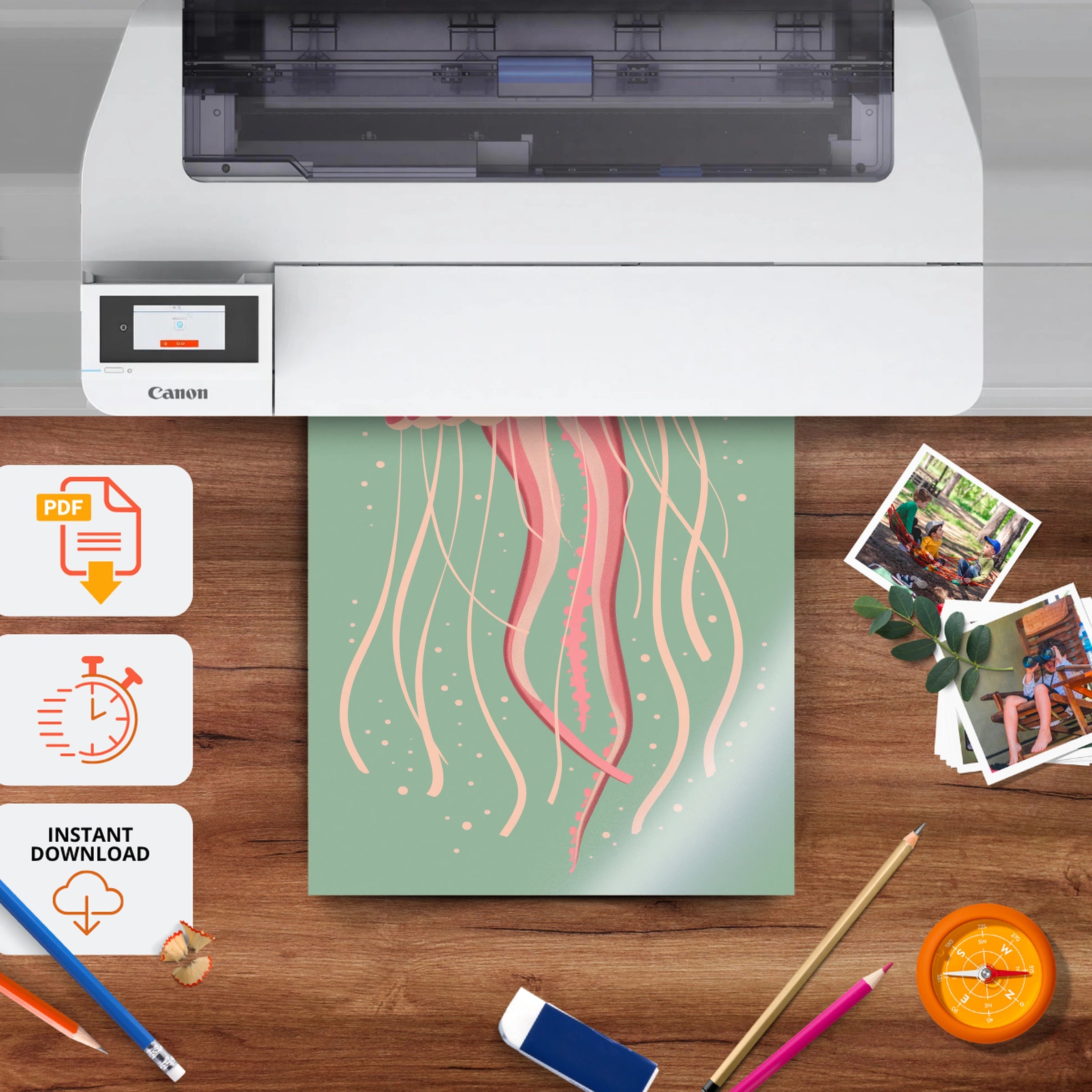 Pink Jellyfish Nursery Print - printable nursery wall art, instant download to print at home