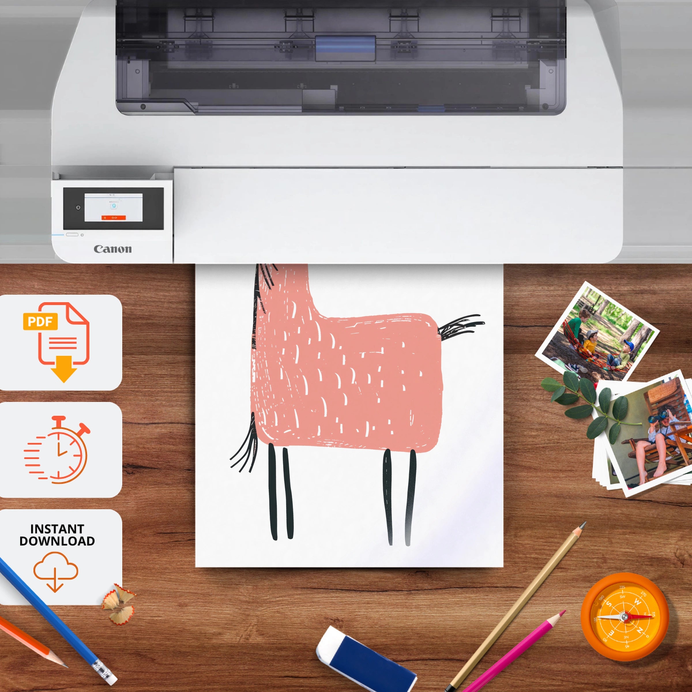 Pink Llama Nursery Print - printable nursery wall art, instant download to print at home