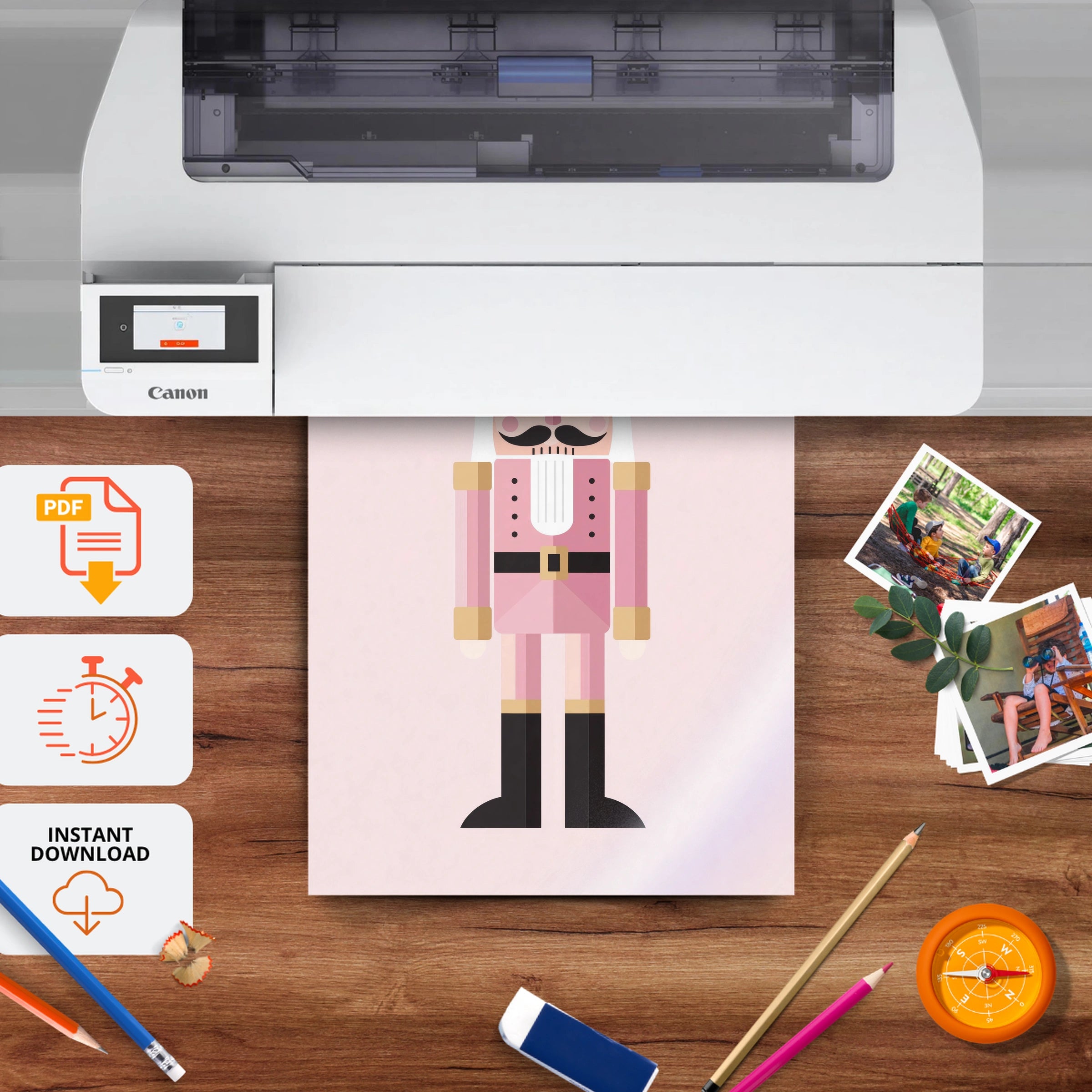 Pink Nutcracker Christmas Print - printable nursery wall art, instant download to print at home