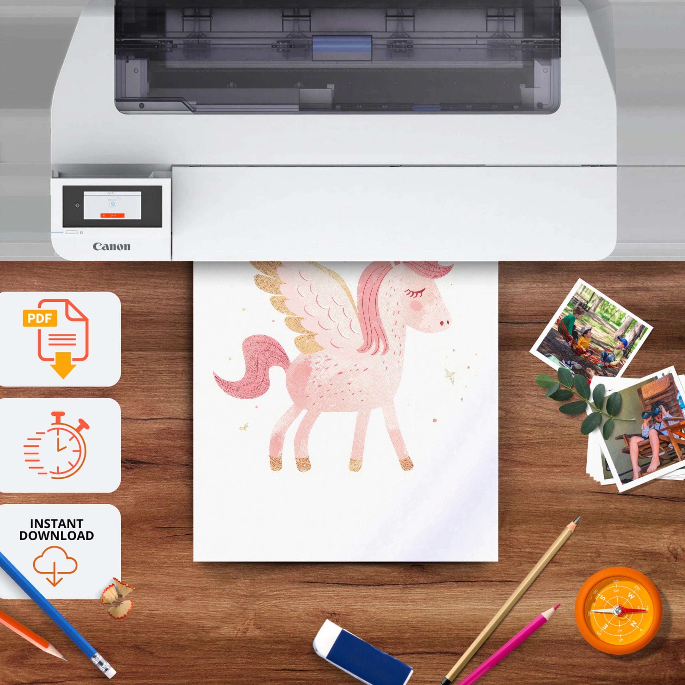 Pink Pegasus Nursery Print - printable nursery wall art, instant download to print at home