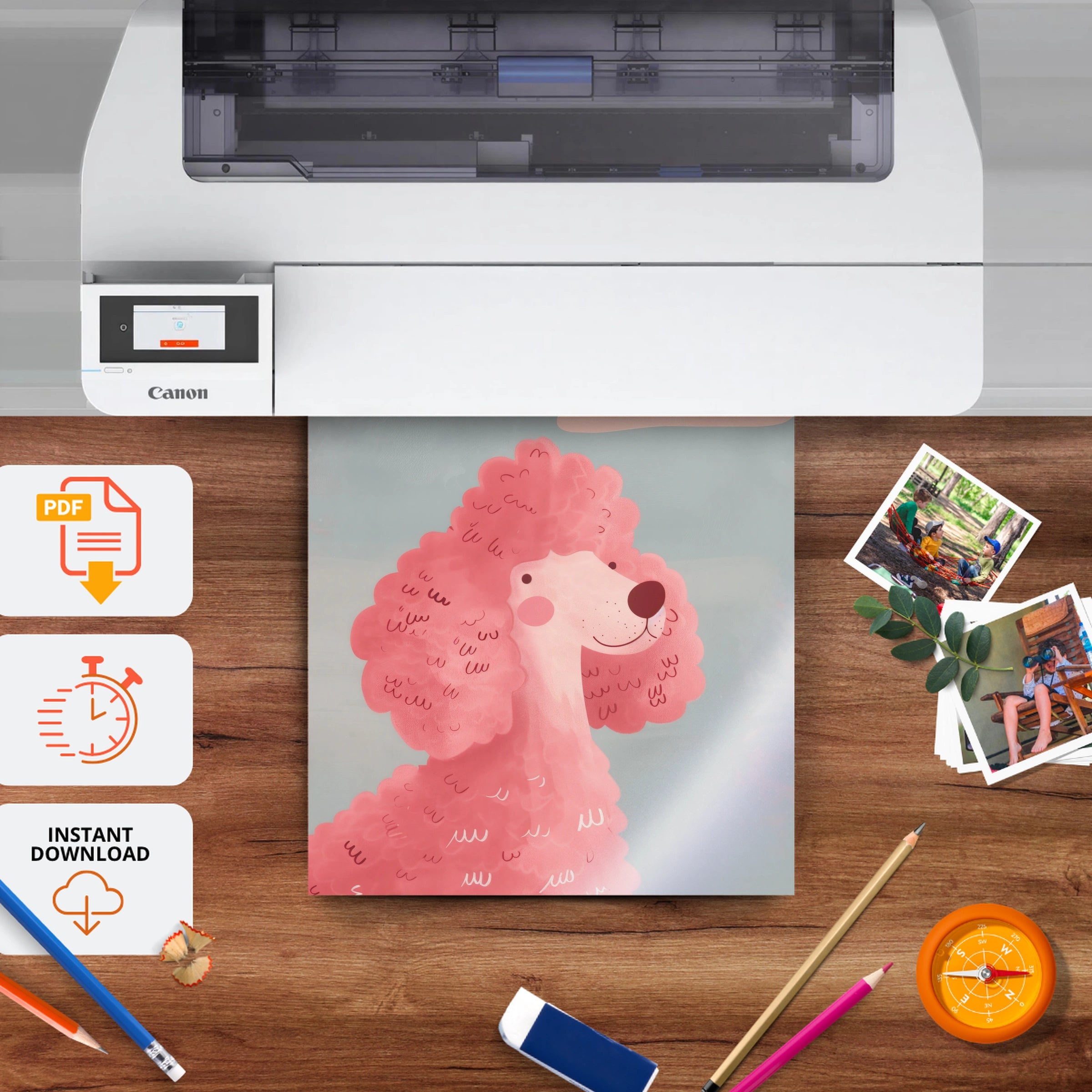 Pink Poodle Nursery Print - printable nursery wall art, instant download to print at home