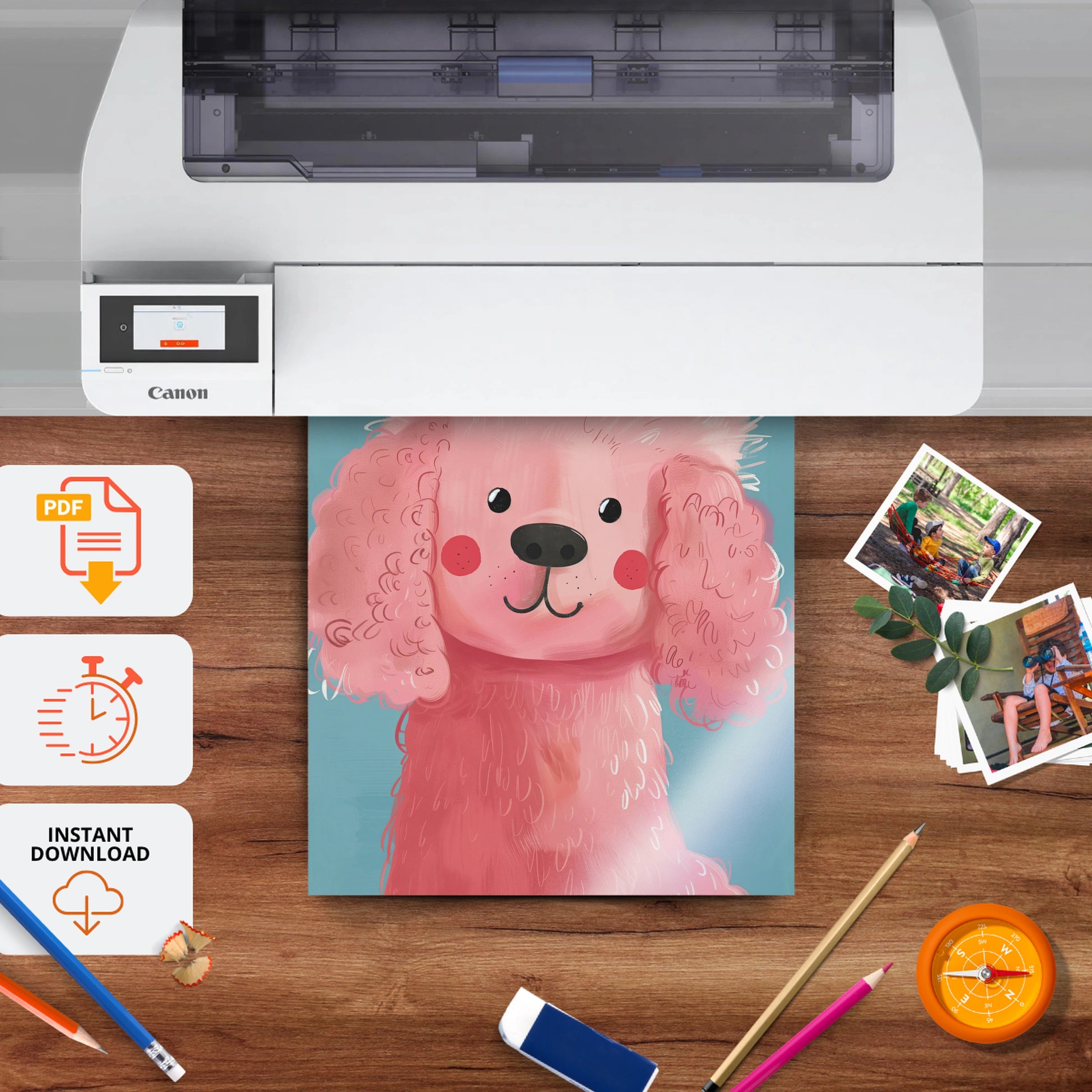 Pink Poodle Portrait Nursery Print - printable nursery wall art, instant download to print at home
