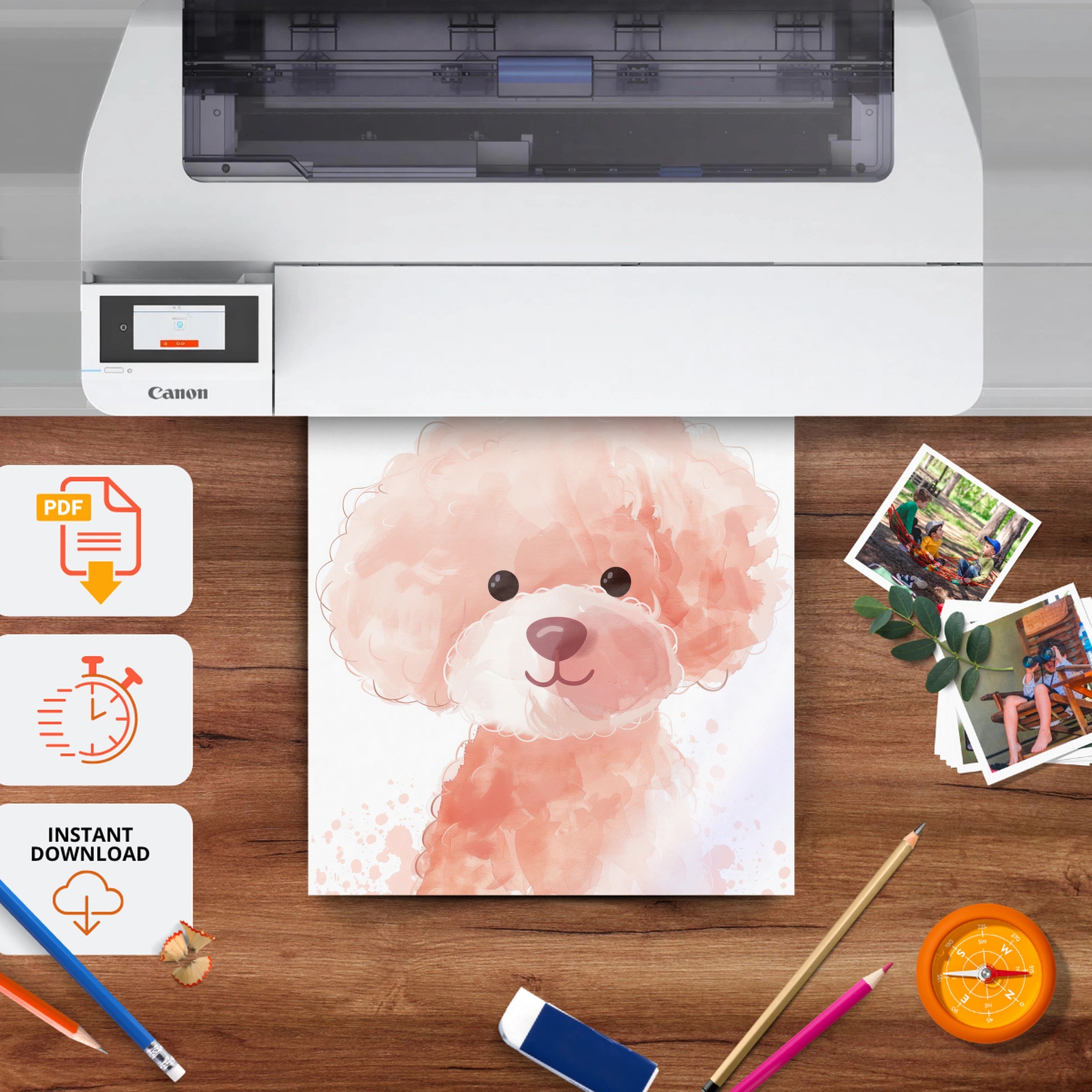 Pink Poodle Puppy Nursery Print - printable nursery wall art, instant download to print at home
