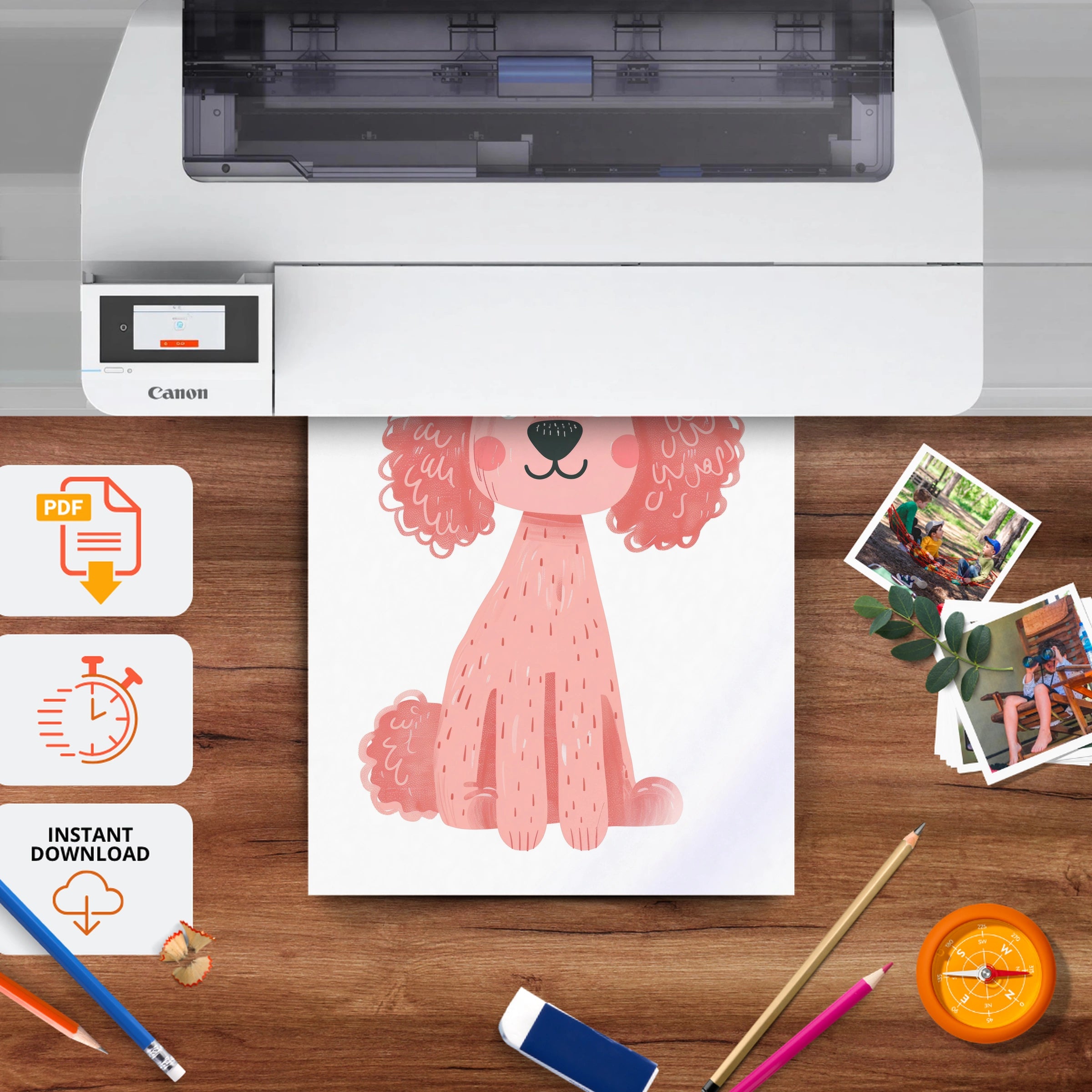 Pink Poodle Two Nursery Print - printable nursery wall art, instant download to print at home