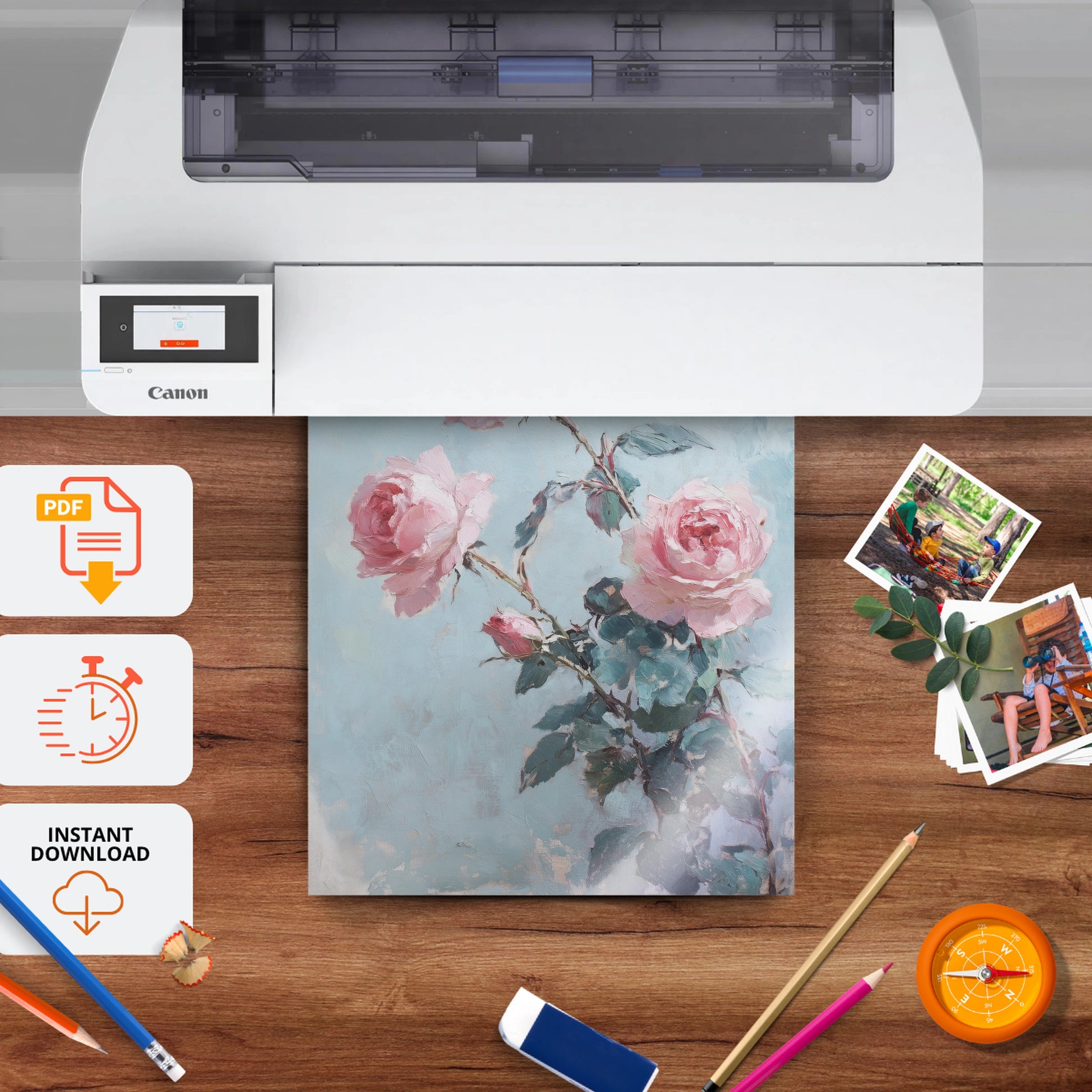 Pink Roses in Bloom Nursery Print - printable nursery wall art, instant download to print at home