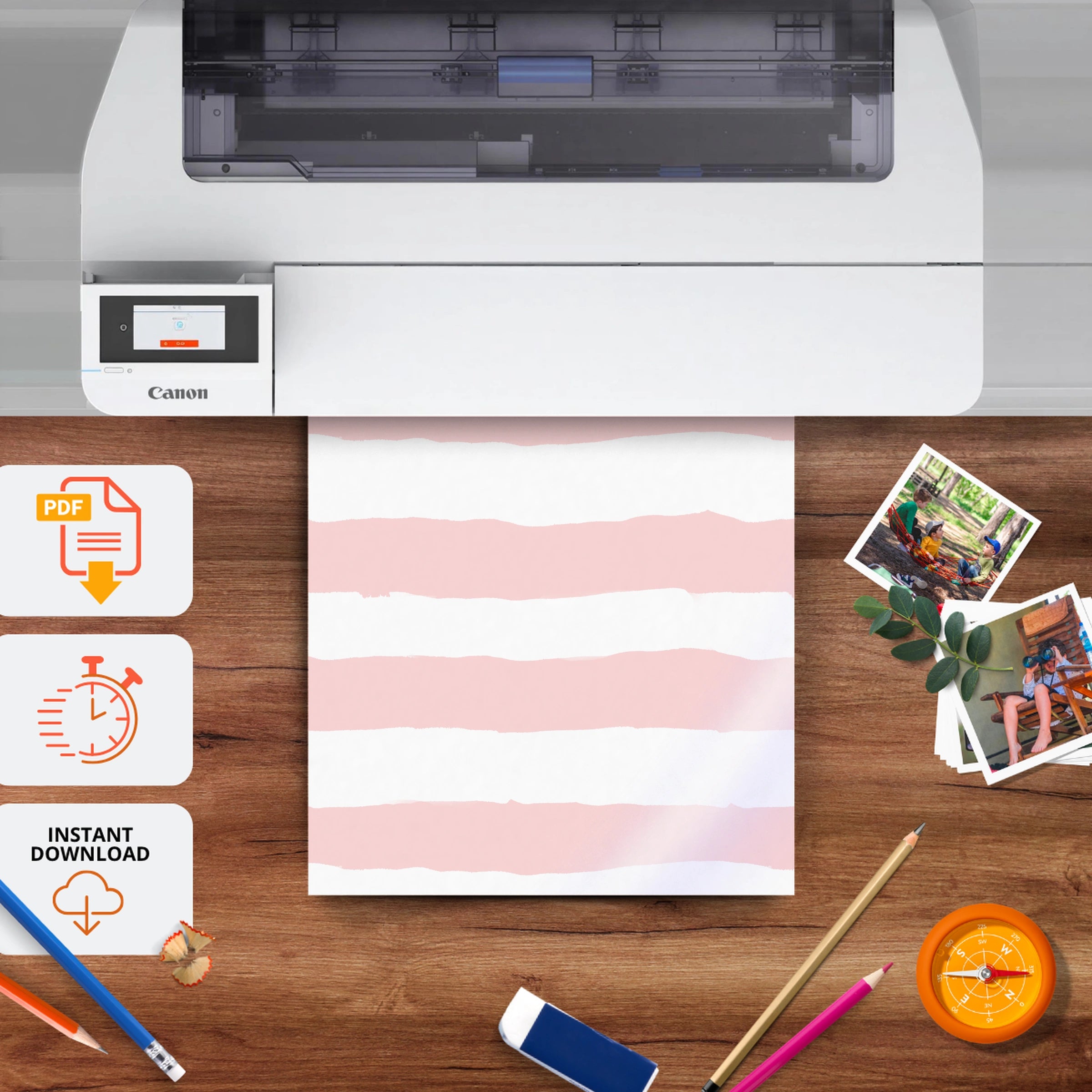 Pink Stripes Nursery Print - printable nursery wall art, instant download to print at home