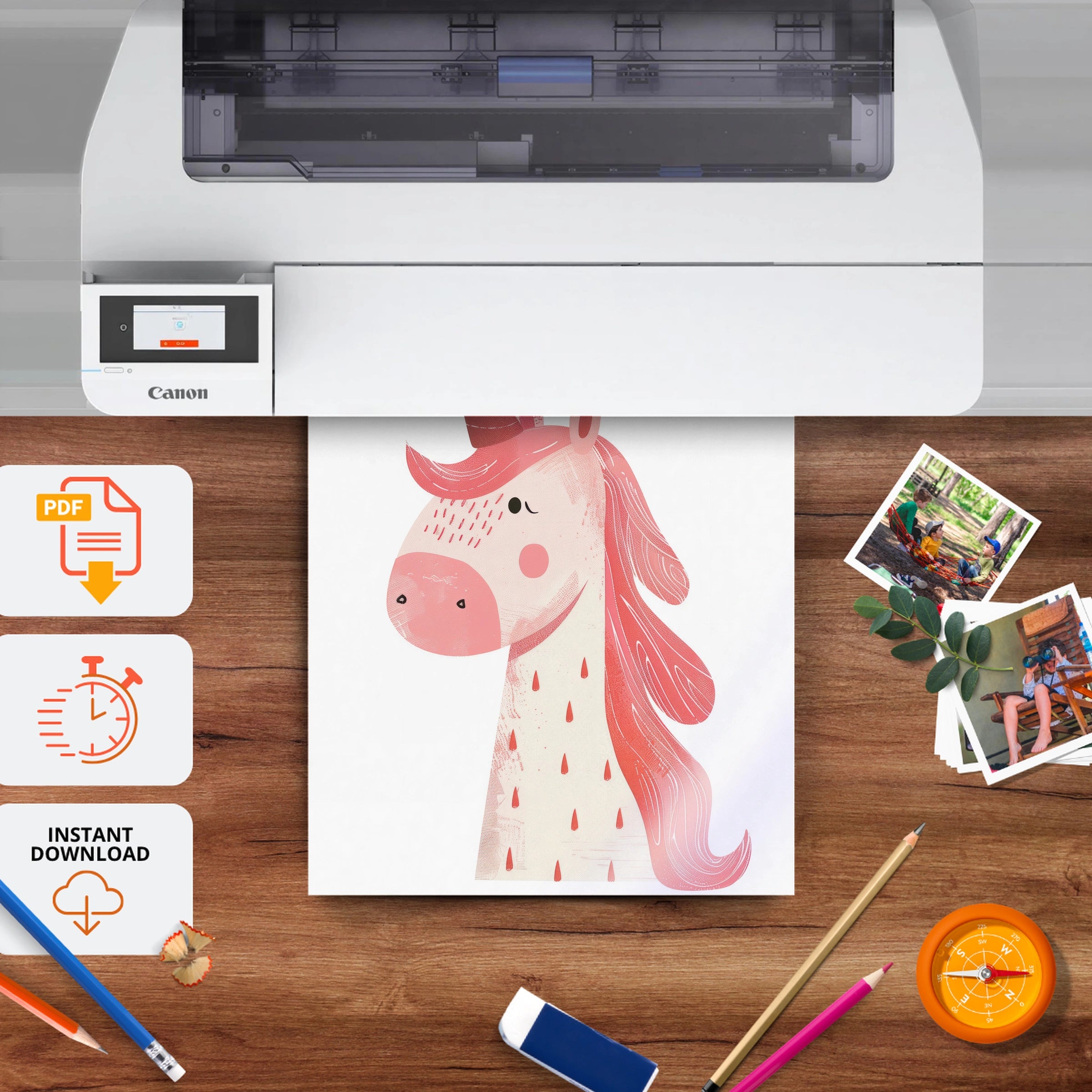 Pink Unicorn Nursery Print - printable nursery wall art, instant download to print at home