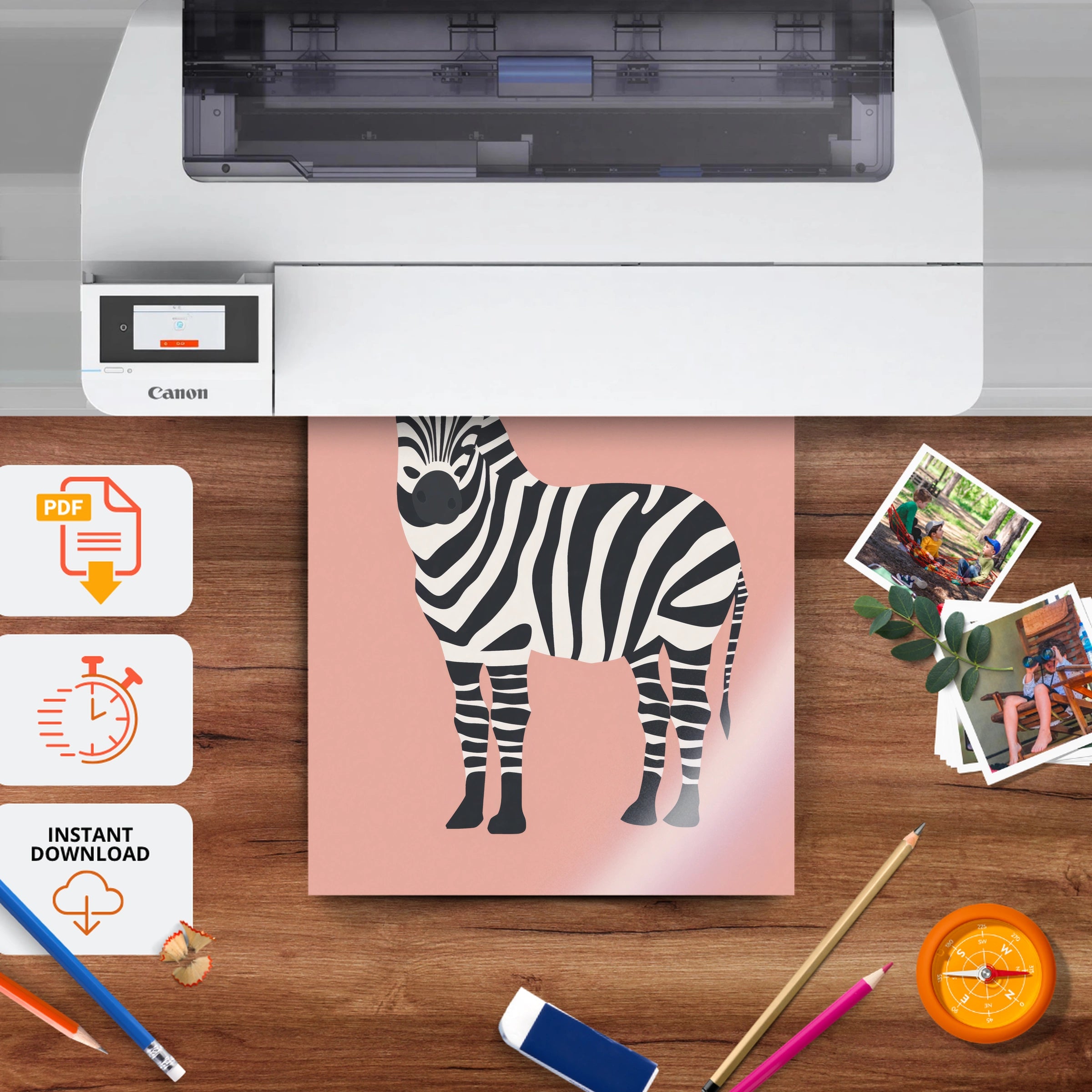 Pink Zebra Nursery Print - printable nursery wall art, instant download to print at home