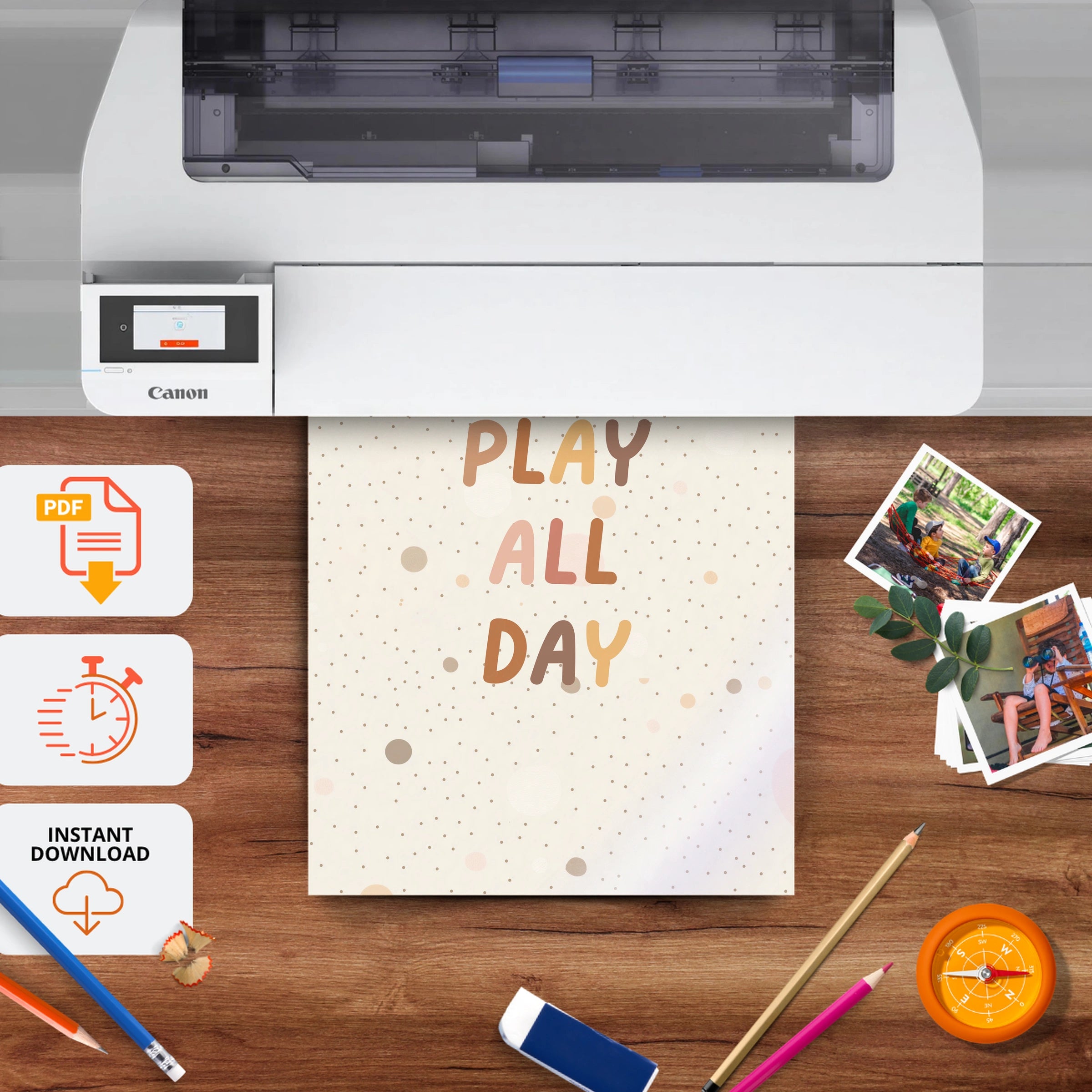 Play All Day Stars Nursery Print - printable nursery wall art, instant download to print at home