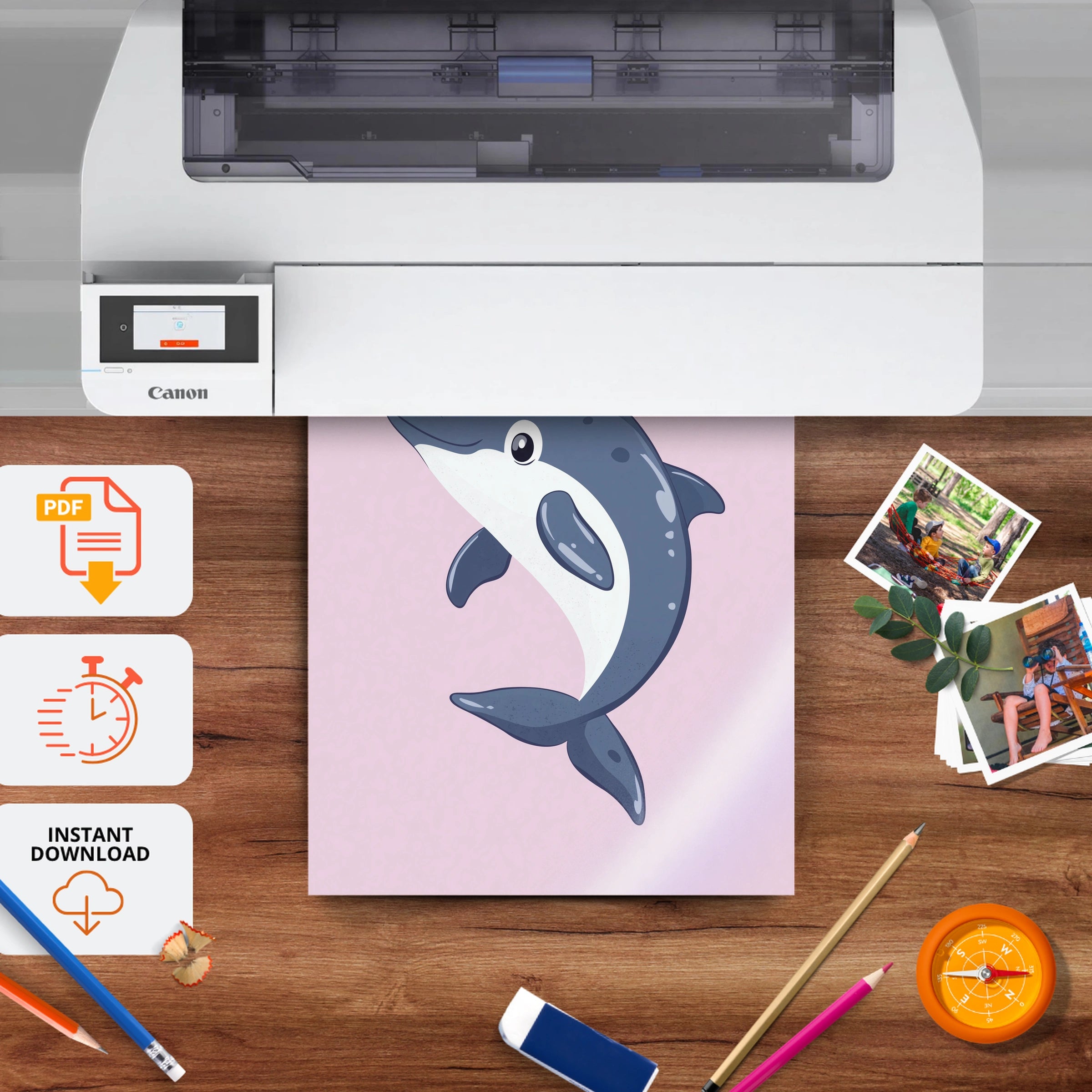 Playful Dolphin Nursery Print - printable nursery wall art, instant download to print at home