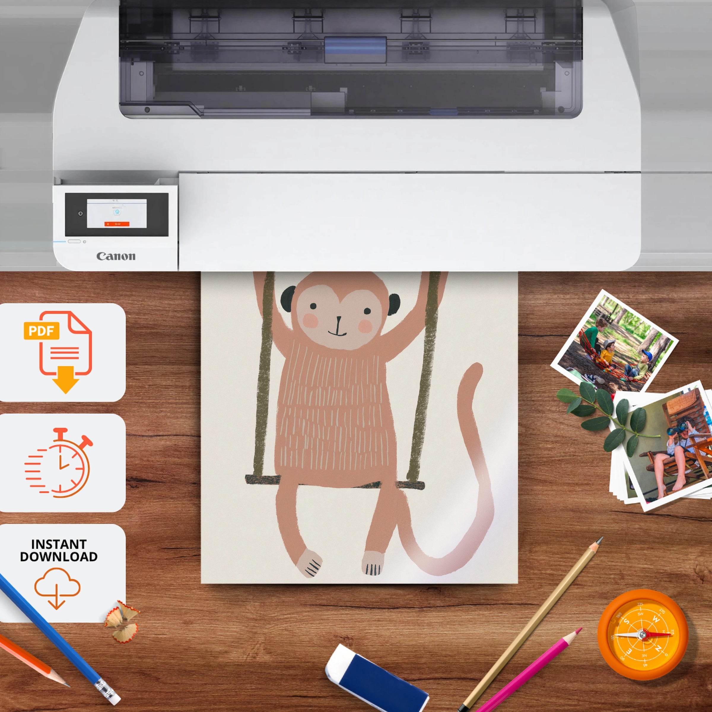 Playful Monkey Nursery Print - printable nursery wall art, instant download to print at home