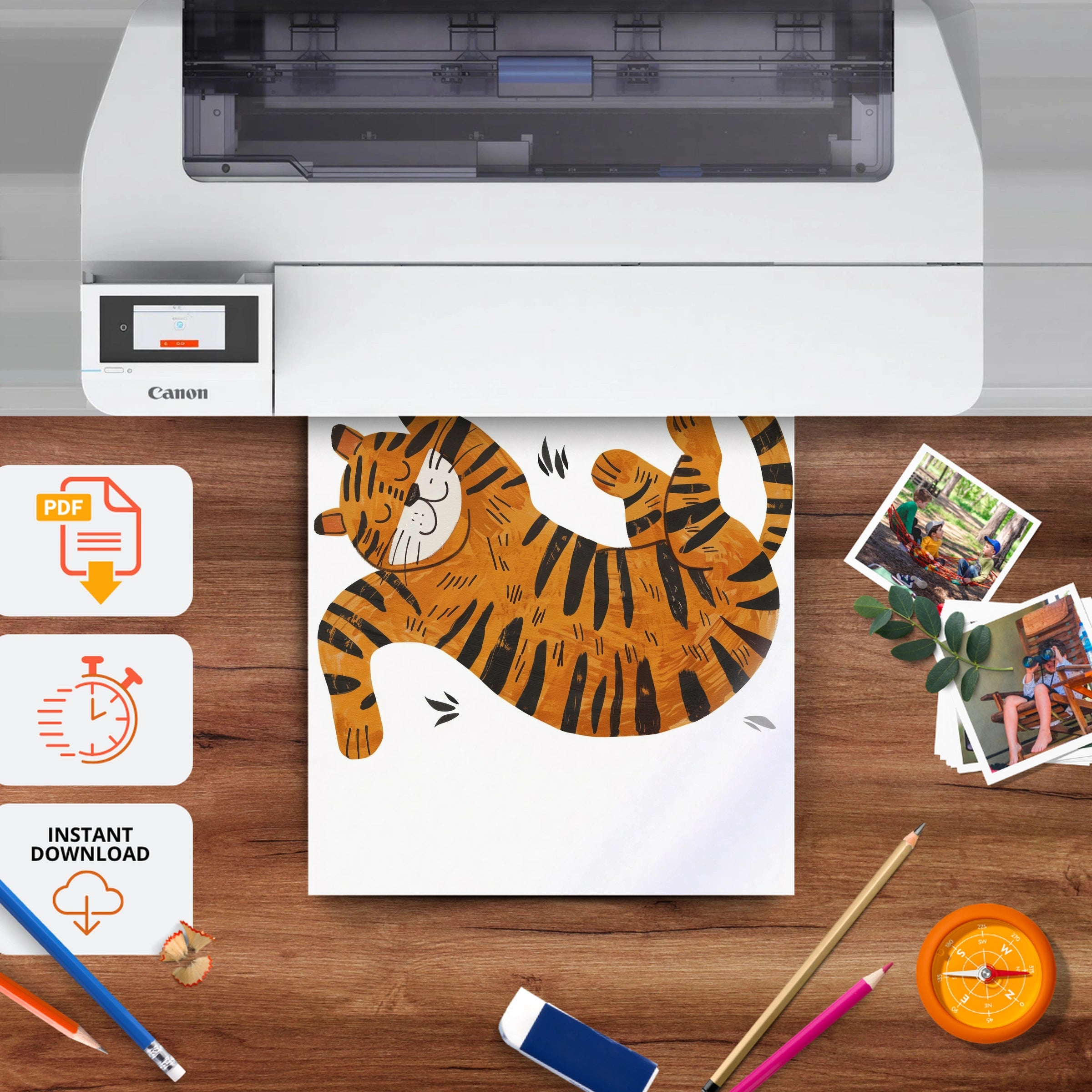 Playful Tiger Nursery Print - printable nursery wall art, instant download to print at home