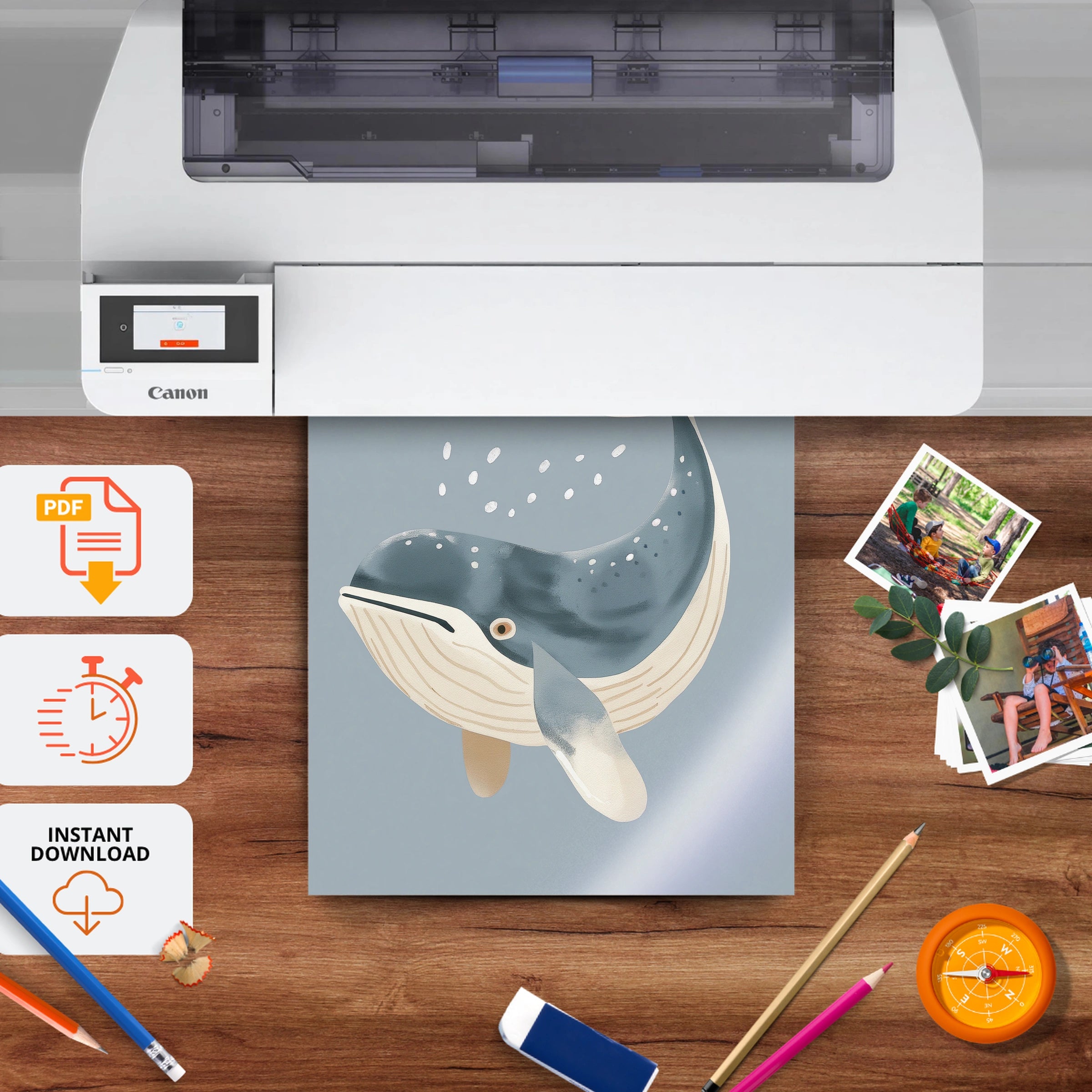 Playful Whale Nursery Print - printable nursery wall art, instant download to print at home