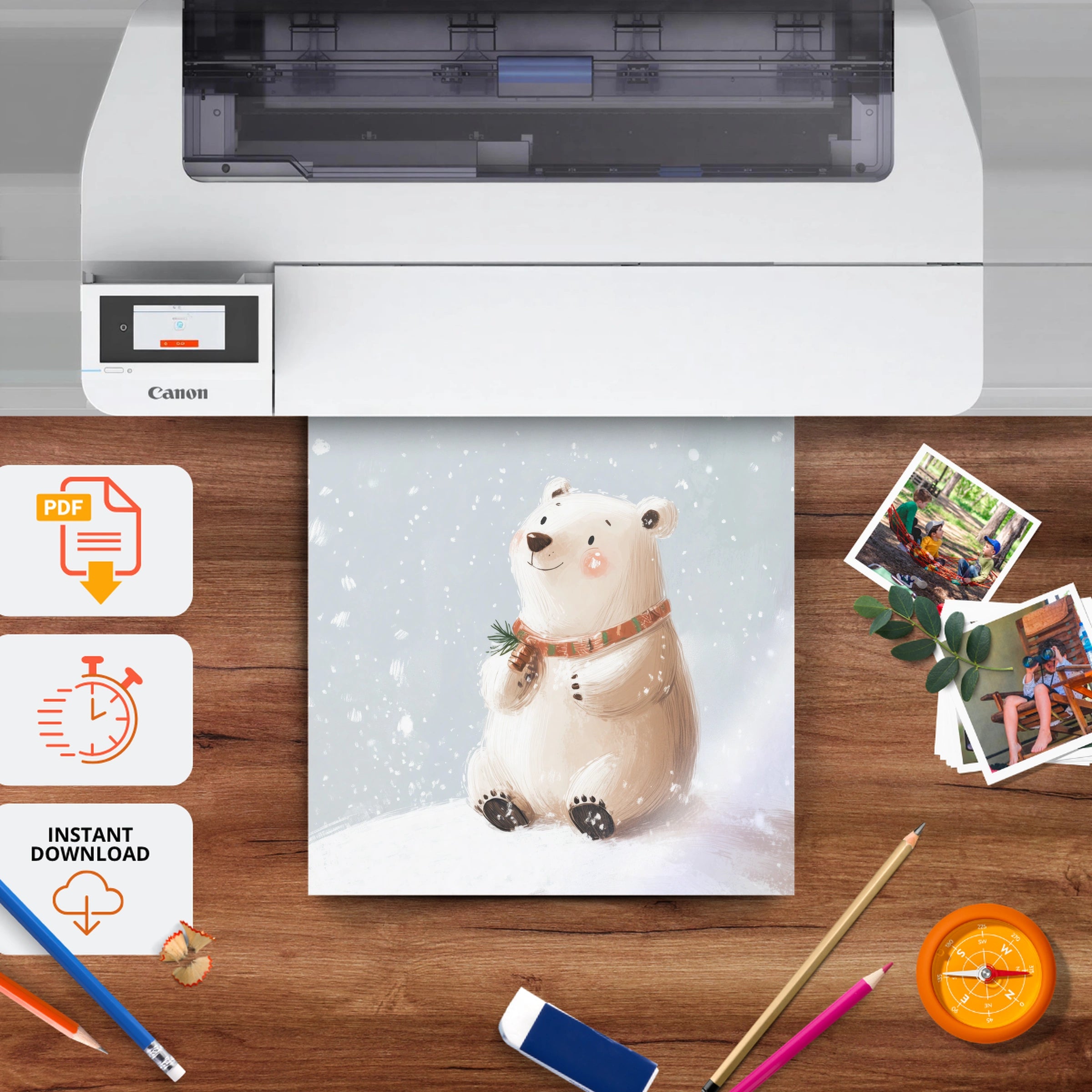 Polar Bear Christmas Print - printable nursery wall art, instant download to print at home