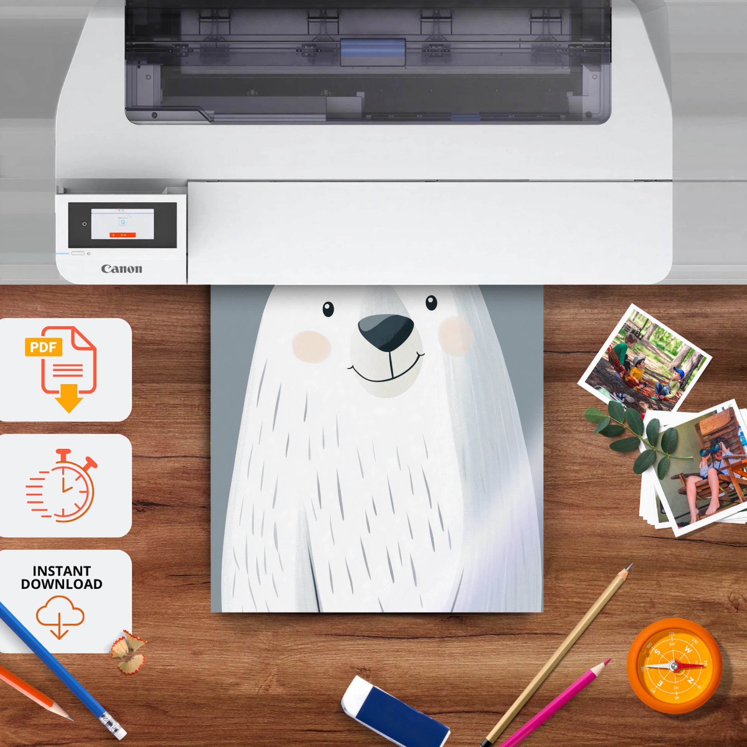 Polar Bear Face Christmas Print - printable nursery wall art, instant download to print at home