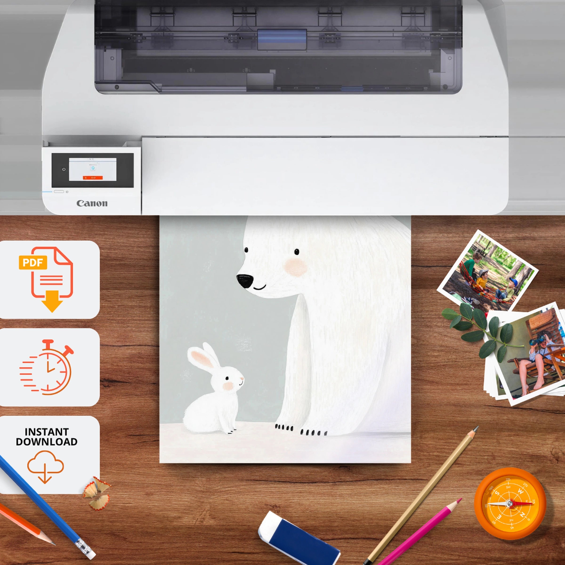Polar Bear Nursery Print - printable nursery wall art, instant download to print at home