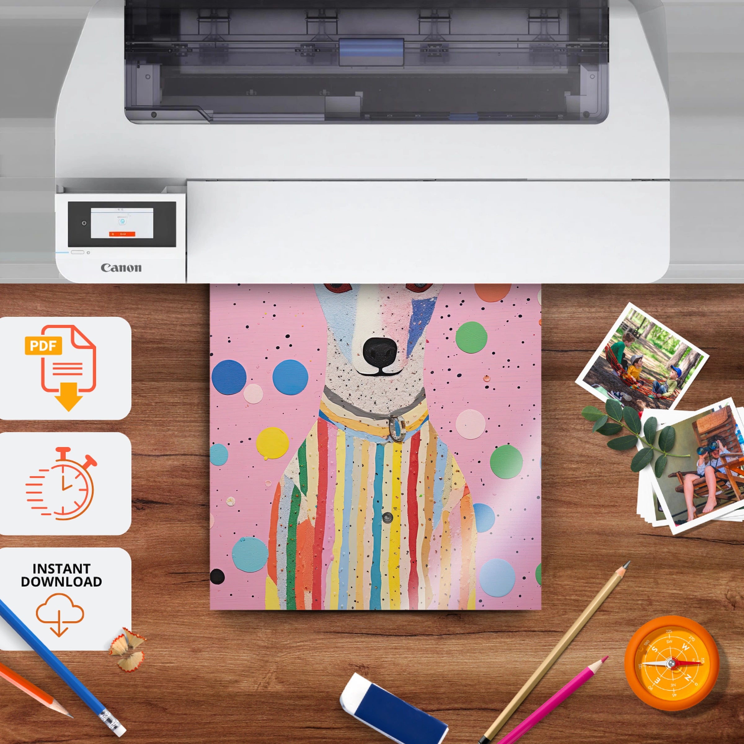 Polka Dot Dog Nursery Print - printable nursery wall art, instant download to print at home