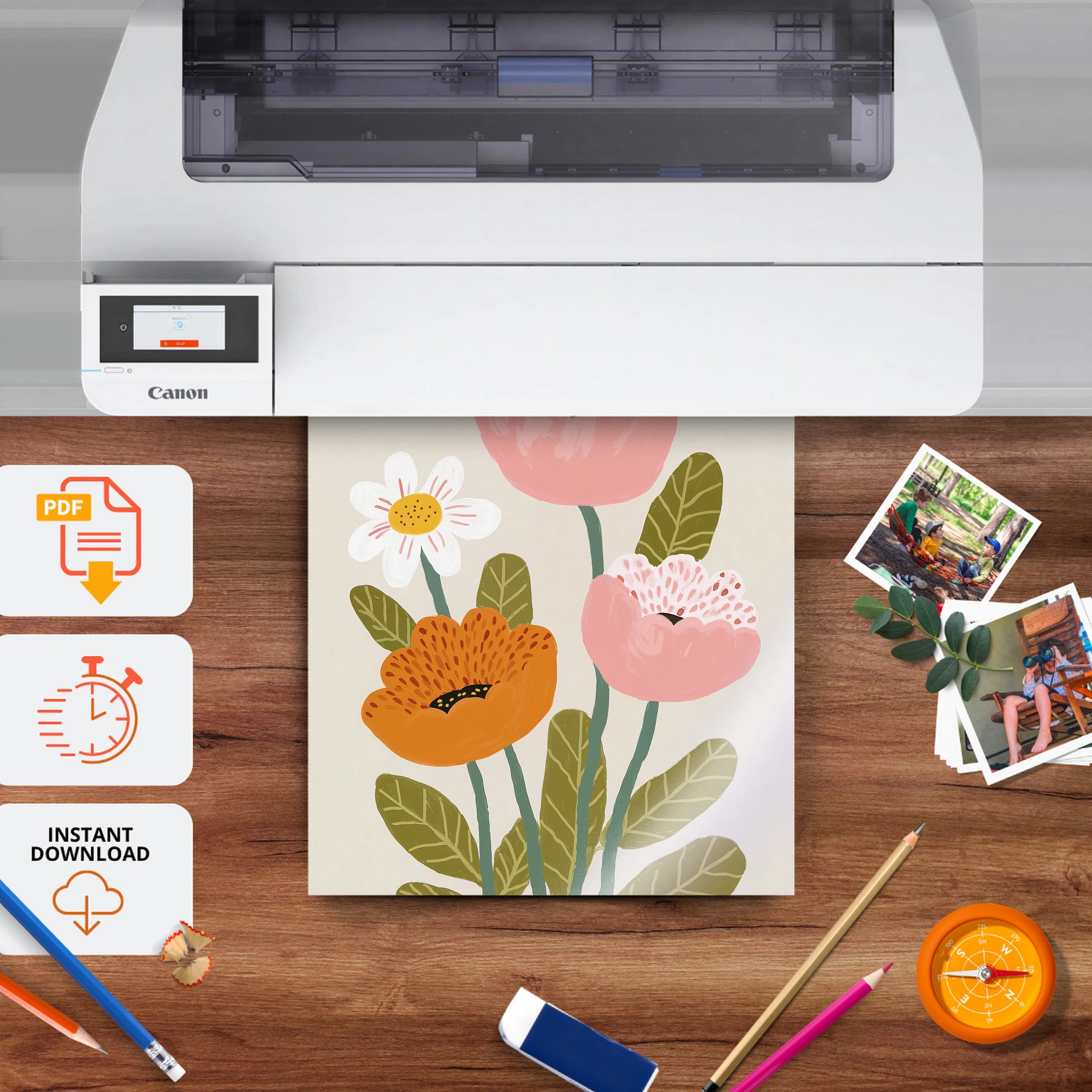 Poppy Blooms Nursery Print - printable nursery wall art, instant download to print at home