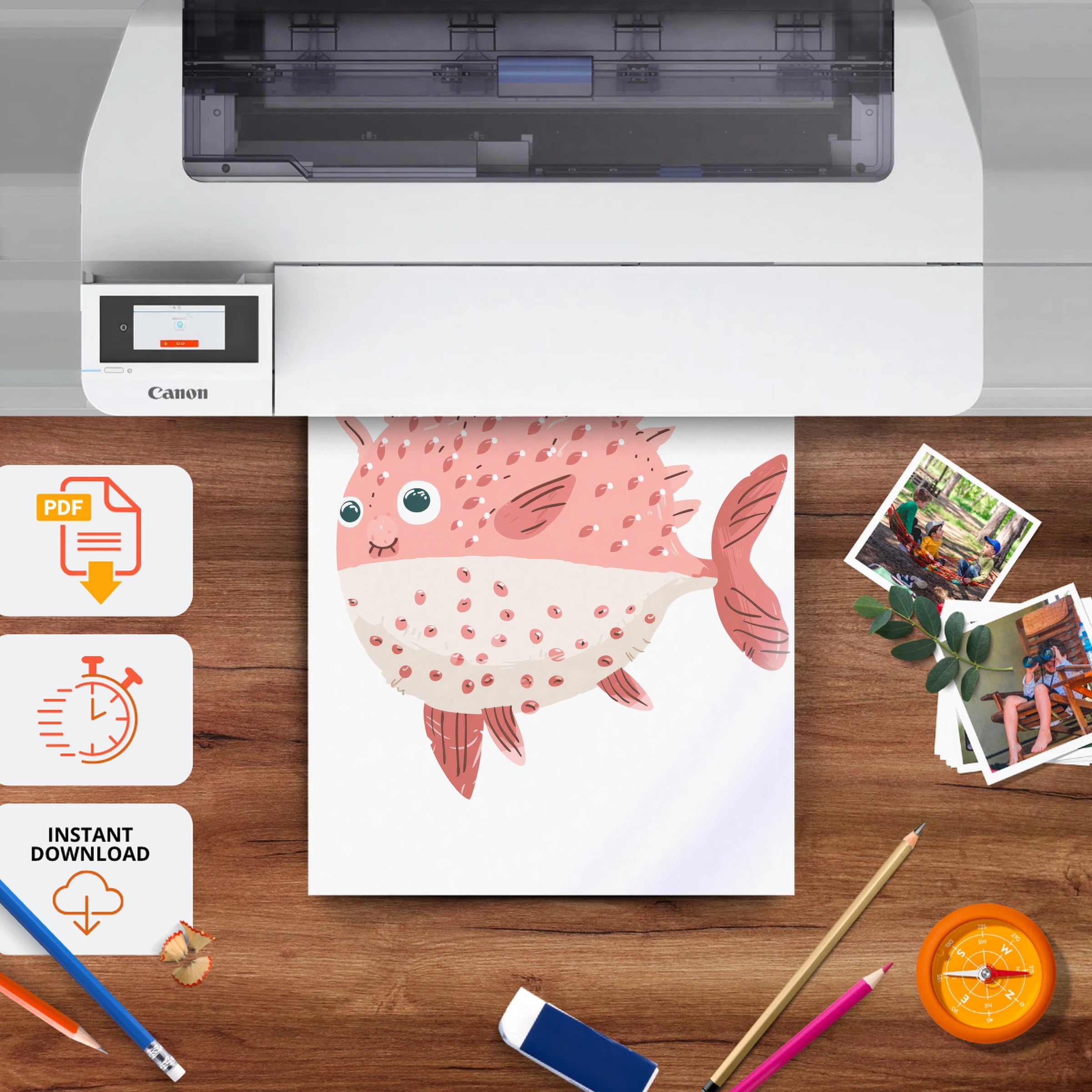 Pufferfish Nursery Print - printable nursery wall art, instant download to print at home