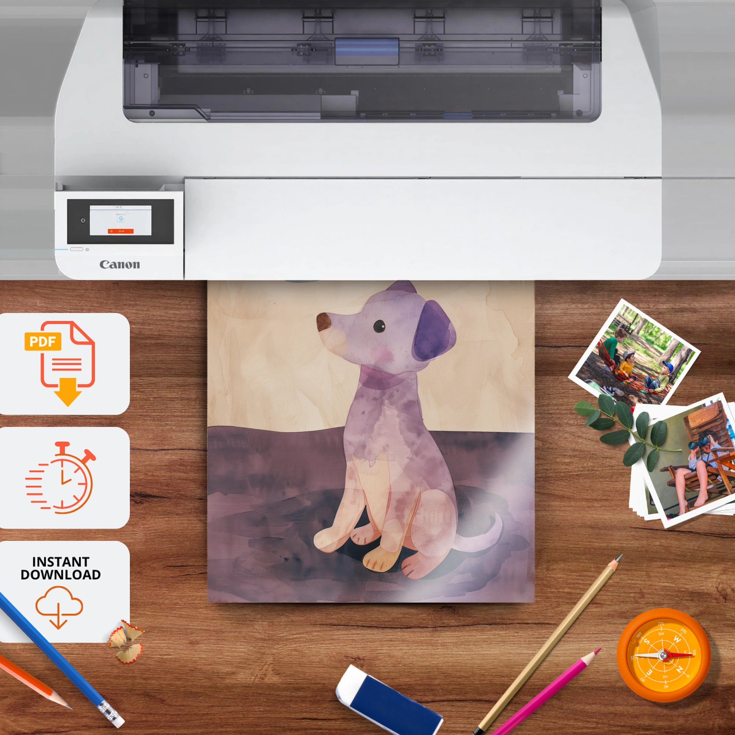 Puppy and the Moon Nursery Print - printable nursery wall art, instant download to print at home