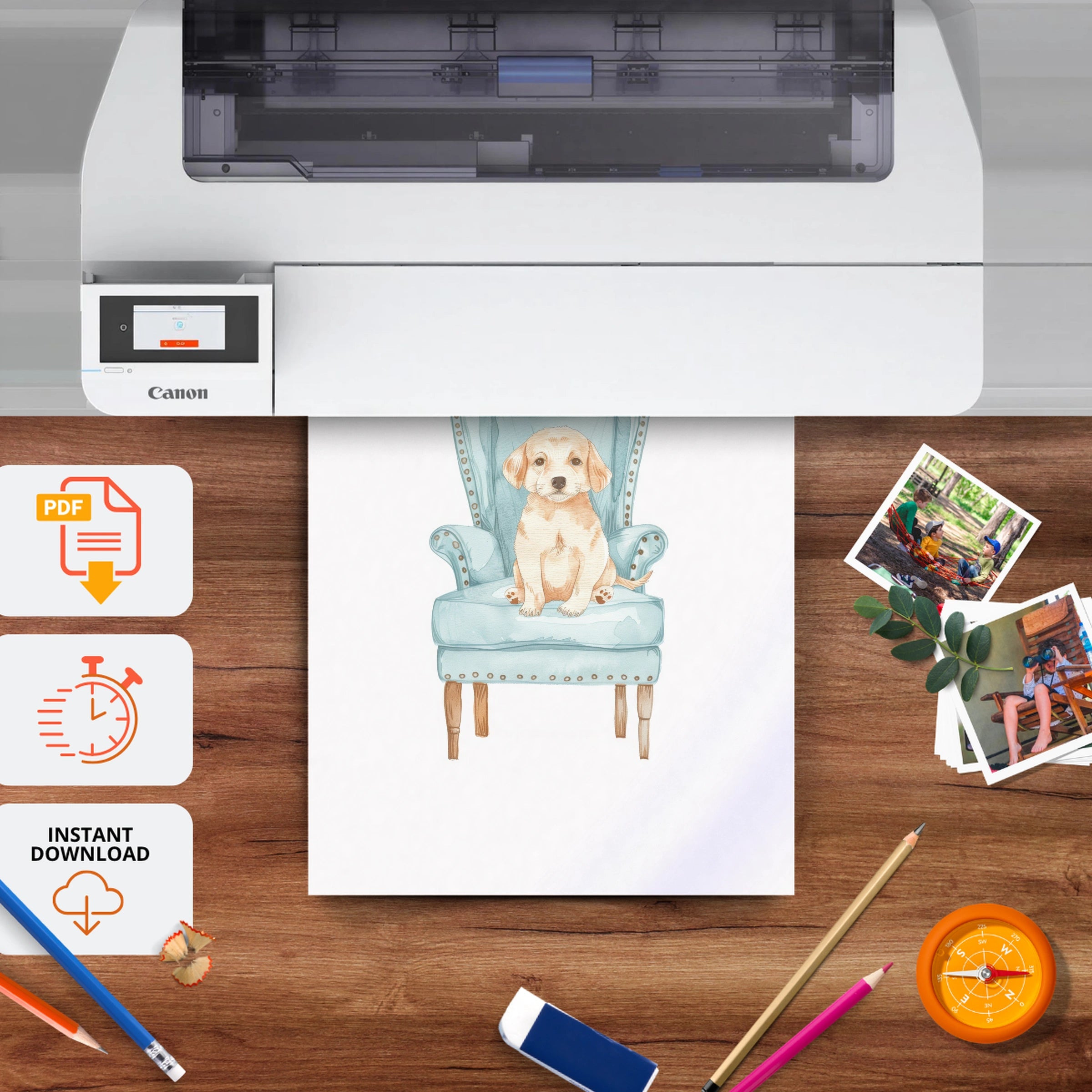 Puppy on a Chair Nursery Print - printable nursery wall art, instant download to print at home