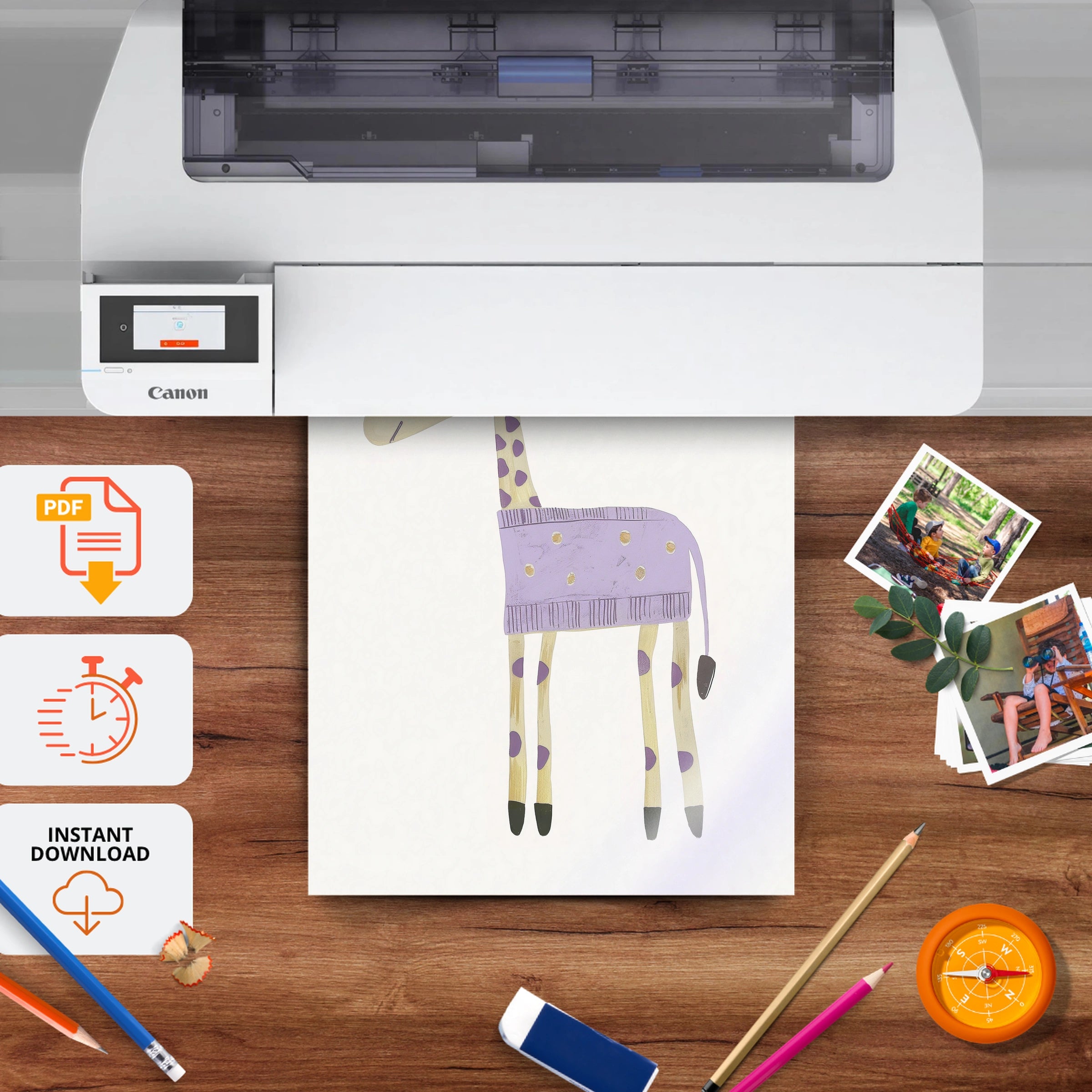 Purple Giraffe Nursery Print - printable nursery wall art, instant download to print at home