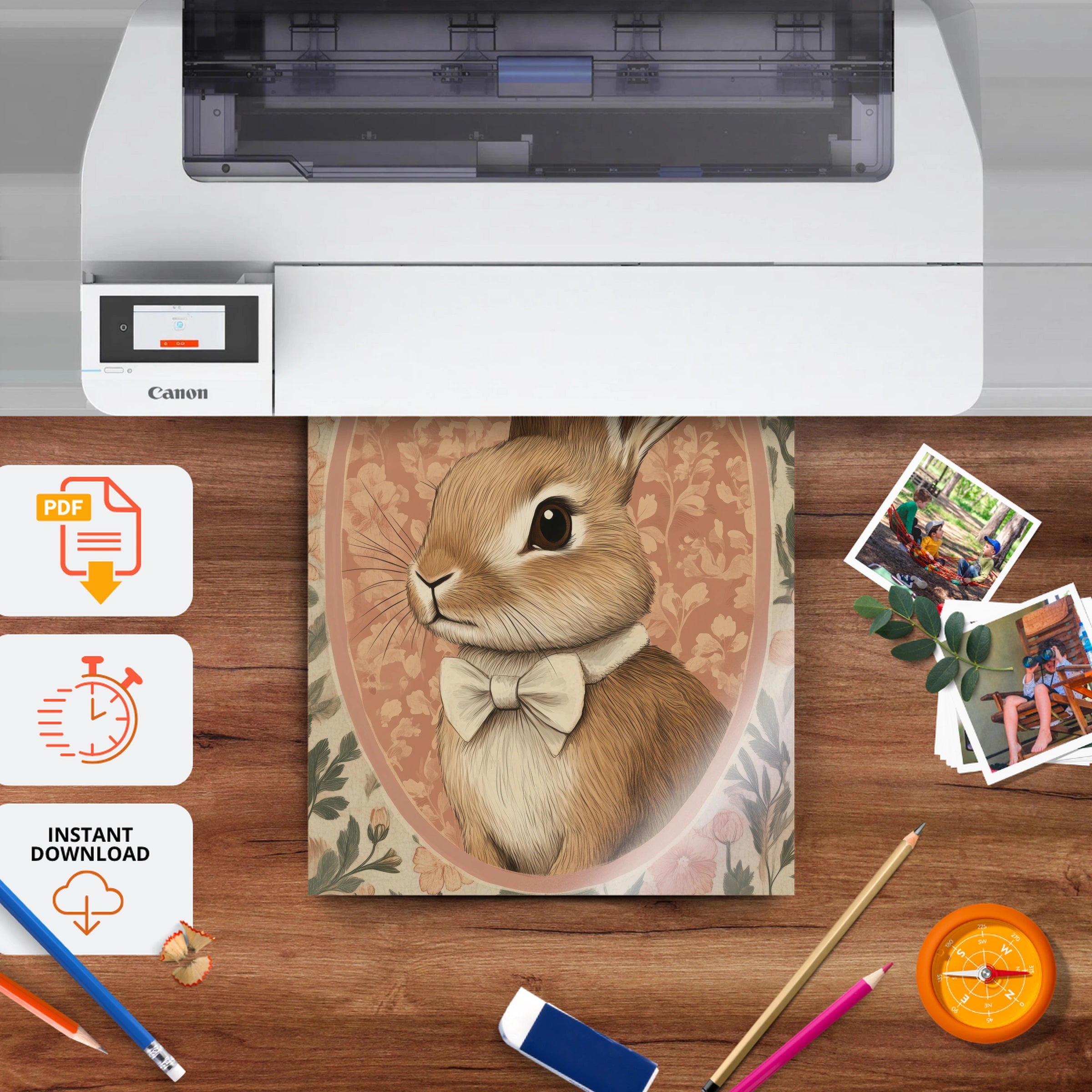 Rabbit Cameo in Terracotta Nursery Print - printable nursery wall art, instant download to print at home